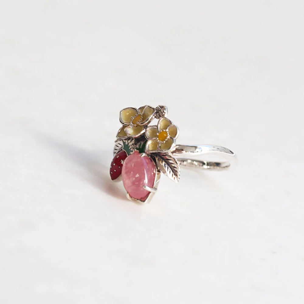 エナメル/ロードクロサイト シルバーリング(イチゴモチーフ)《25H01004》