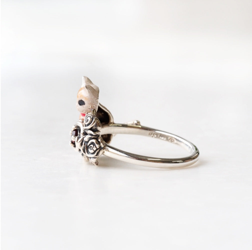 エナメル/ガーネット シルバーリング(ネコモチーフ)《25H01006》