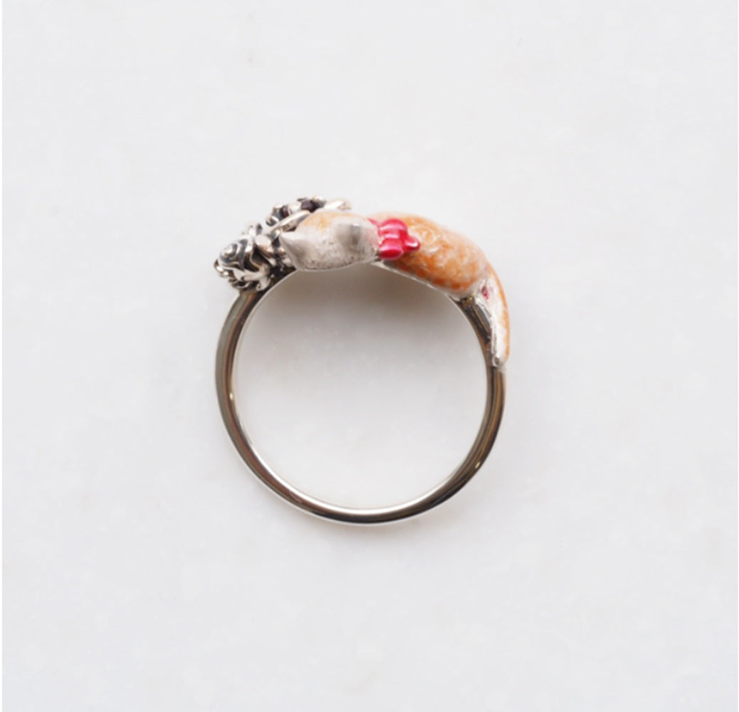 エナメル/ガーネット シルバーリング(ネコモチーフ)《25H01006》