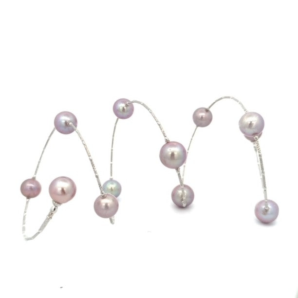 パール K18ブレスレット(淡水真珠/9mm・10mm/パープル系/形状記憶/フリーサイズ/6月誕生石)《25H01105》