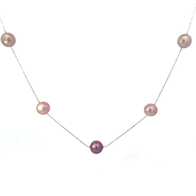 パール プラチナネックレス(淡水真珠/ロング/80cm/ステーション/6月誕生石)《25H01106》