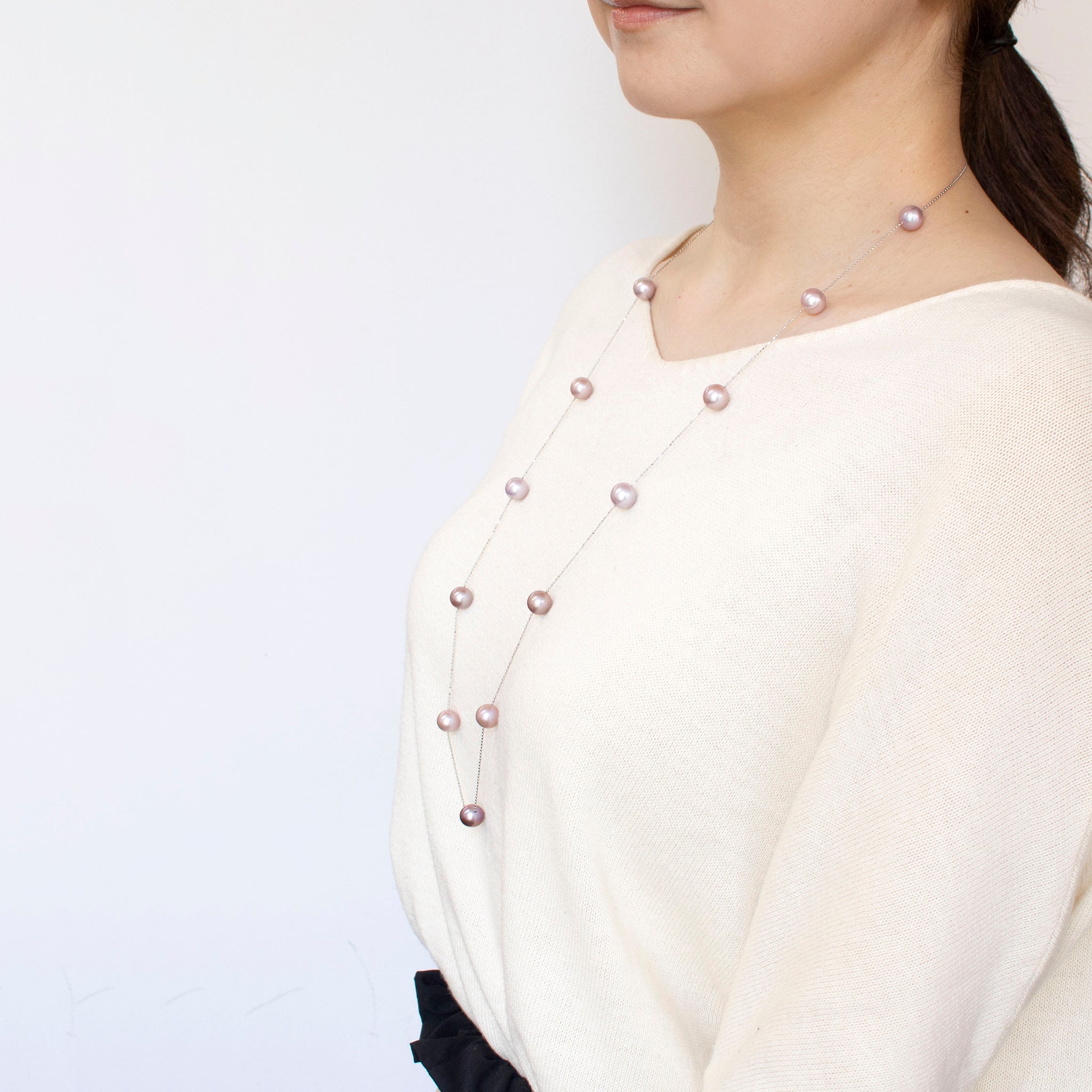 パール プラチナネックレス(淡水真珠/ロング/80cm/ステーション/6月誕生石)《25H01106》