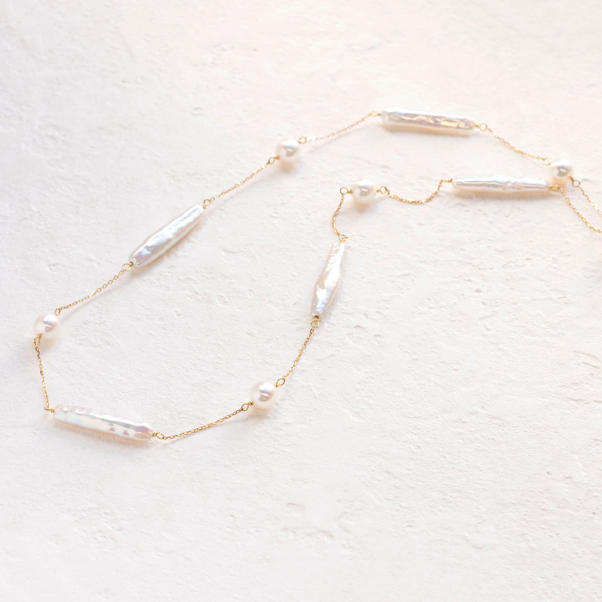 【限定7点】パール K18ネックレス(アコヤ真珠/6.5mm/淡水真珠/ロング/78cm/ステーション/6月誕生石)《25H01107》