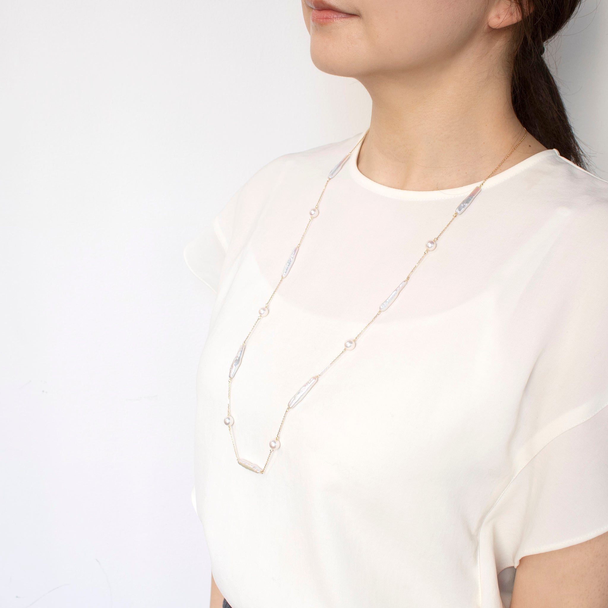 【限定7点】パール K18ネックレス(アコヤ真珠/6.5mm/淡水真珠/ロング/78cm/ステーション/6月誕生石)《25H01107》