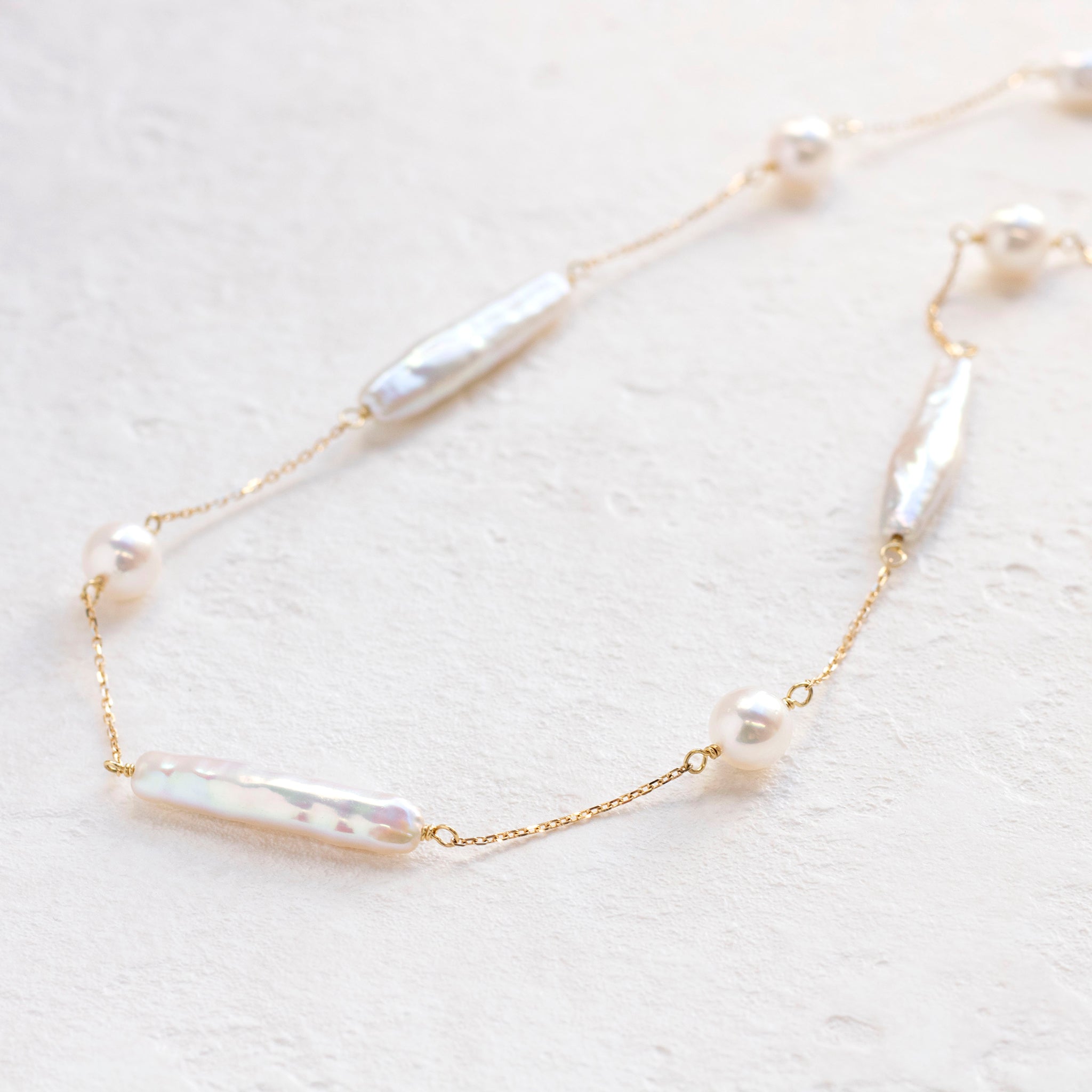 【限定7点】パール K18ネックレス(アコヤ真珠/6.5mm/淡水真珠/ロング/78cm/ステーション/6月誕生石)《25H01107》