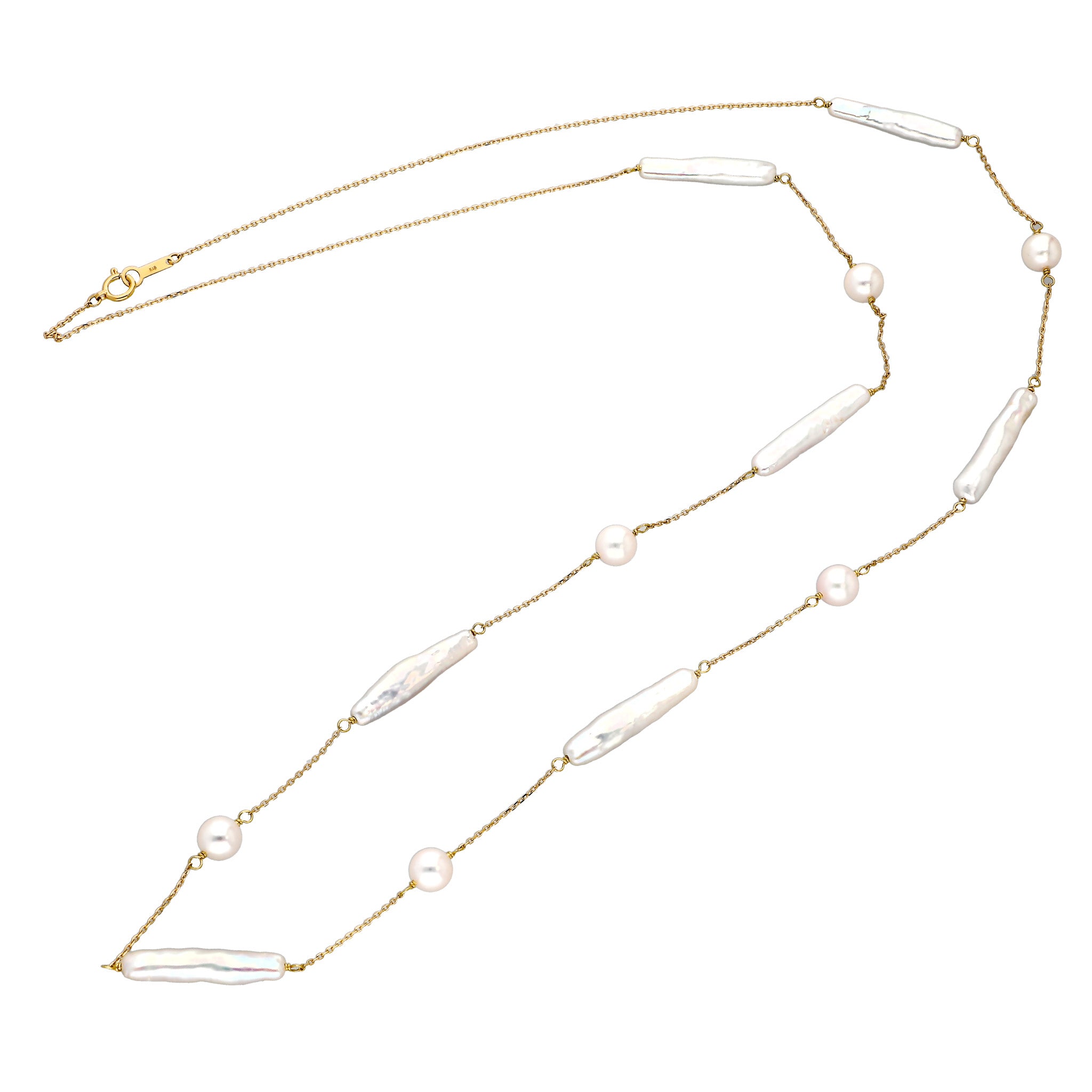 【限定7点】パール K18ネックレス(アコヤ真珠/6.5mm/淡水真珠/ロング/78cm/ステーション/6月誕生石)《25H01107》