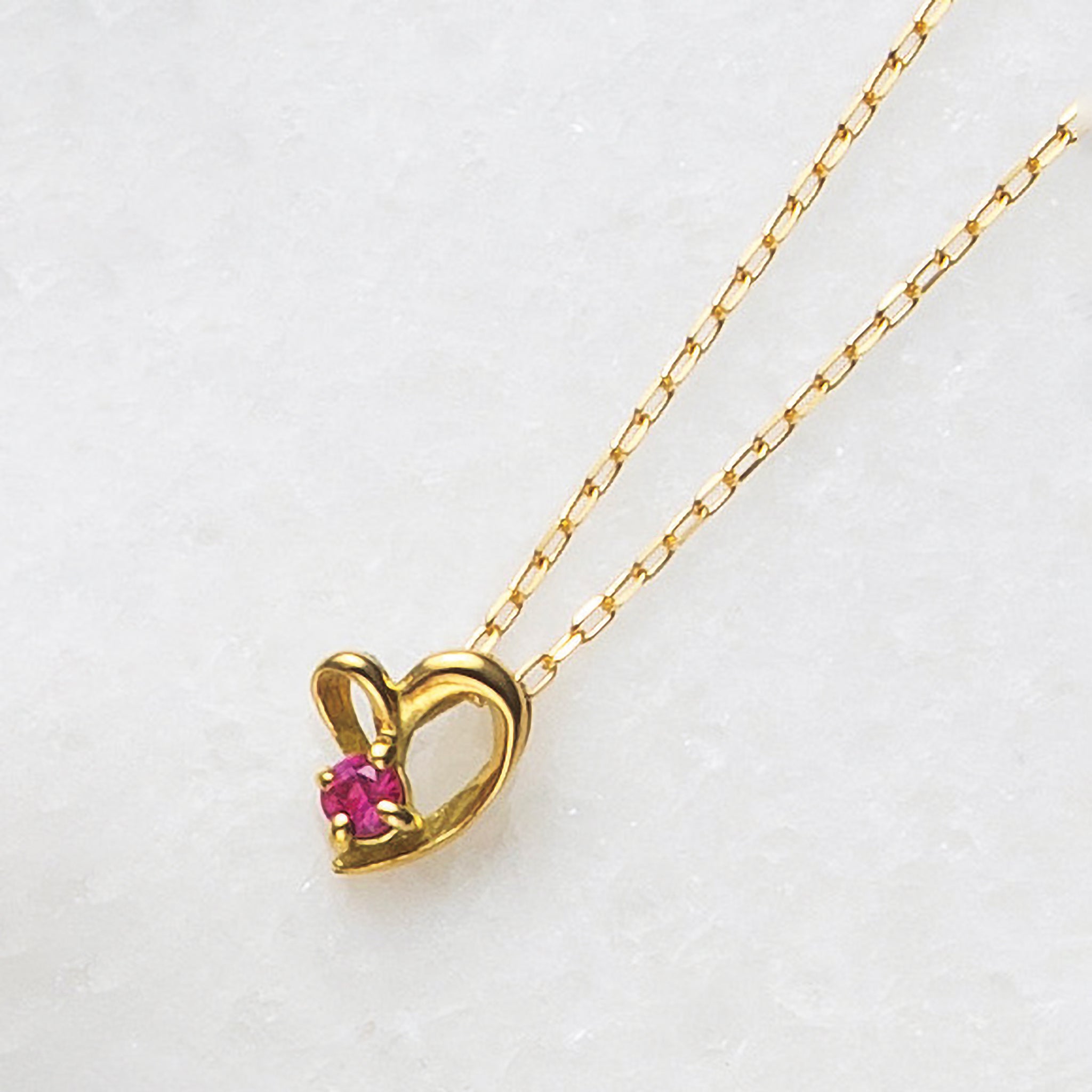 ルビー K18ネックレス(ハートモチーフ/7月誕生石)《25H01210》