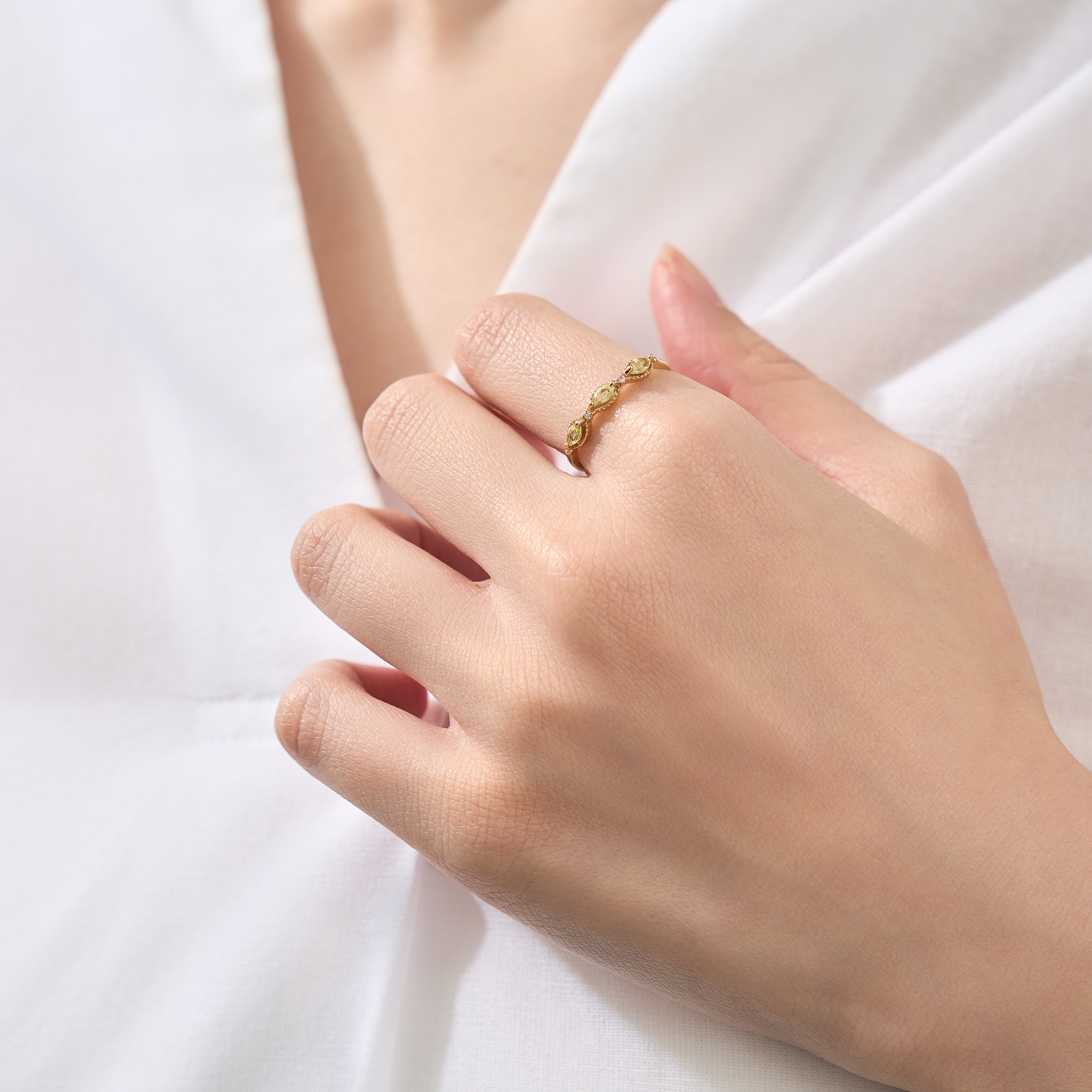 ペリドット/ダイヤモンド K18リング(マーキス/8月誕生石)《25H01304》