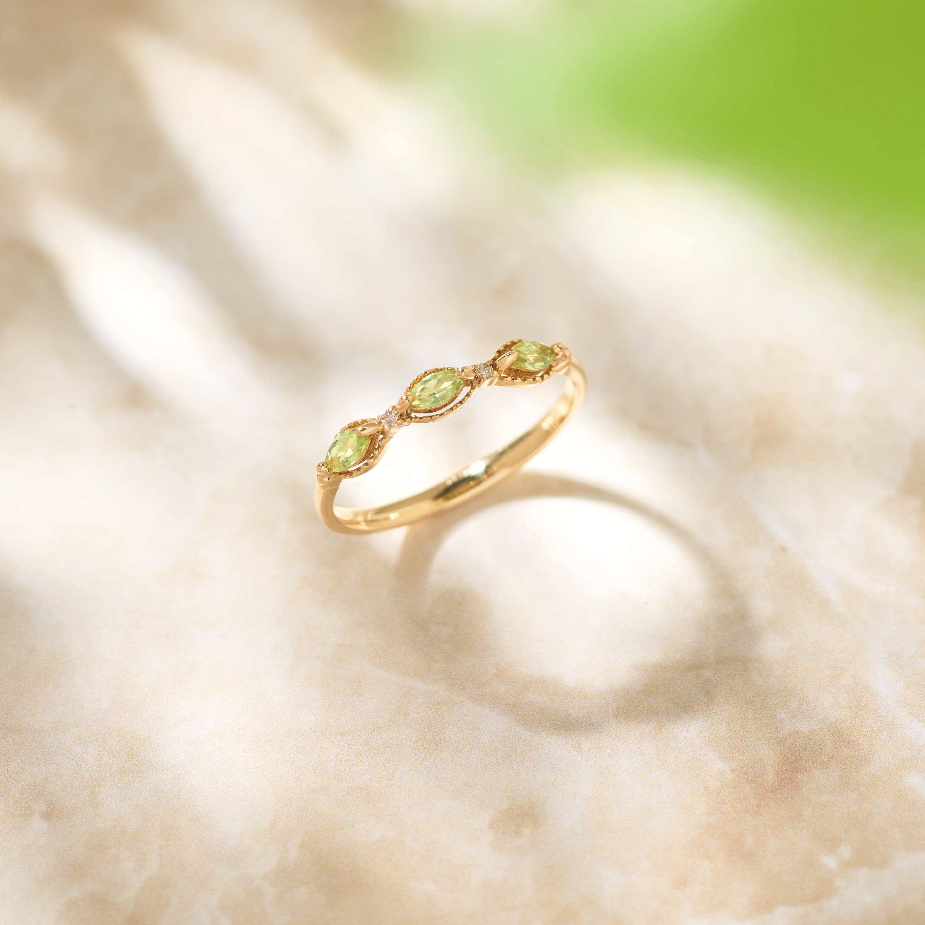 ペリドット/ダイヤモンド K18リング(マーキス/8月誕生石)《25H01304》