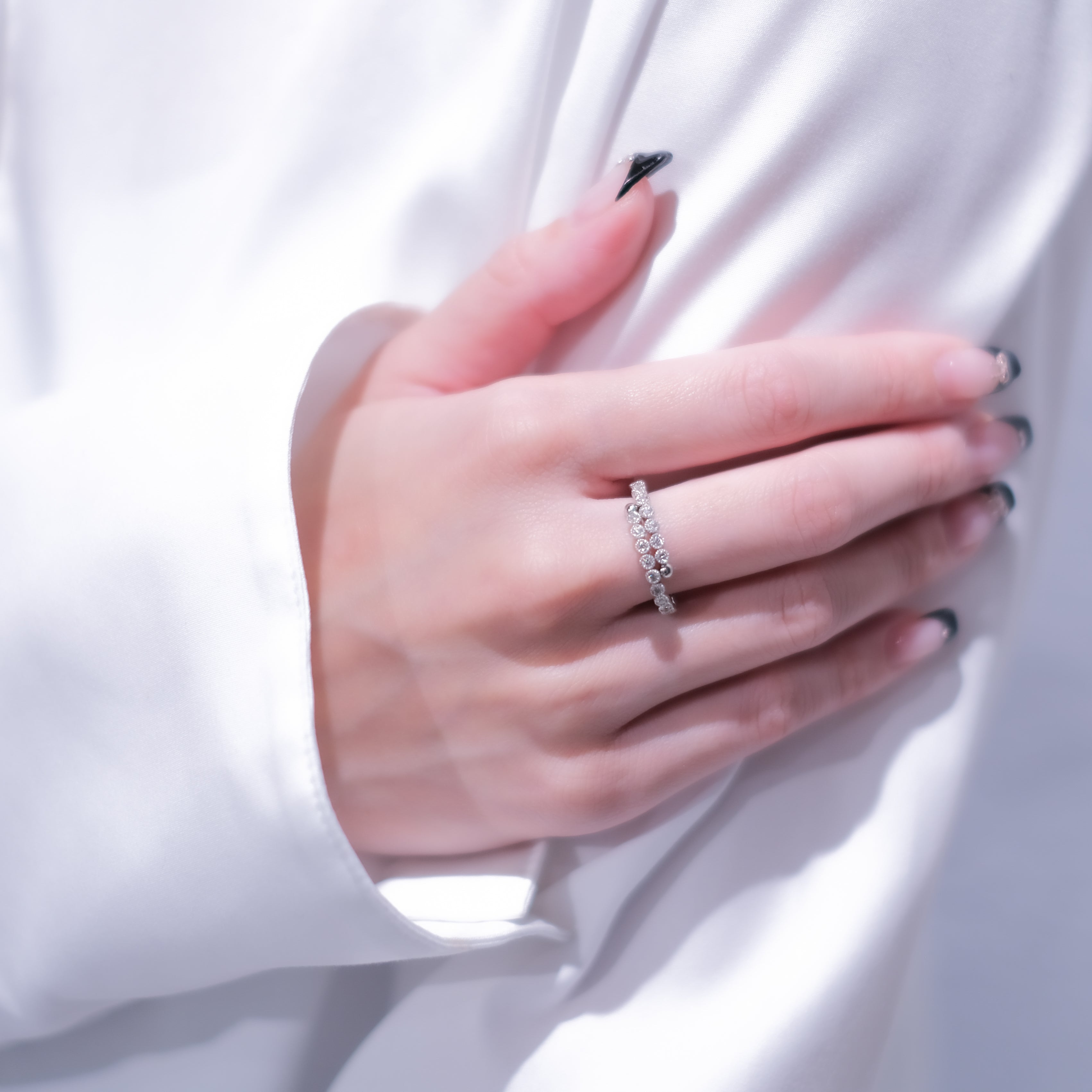 ダイヤモンド プラチナリング(Sサイズ/エタニティ/フリーサイズ/4月誕生石/鑑別書付)《25H01405-S》