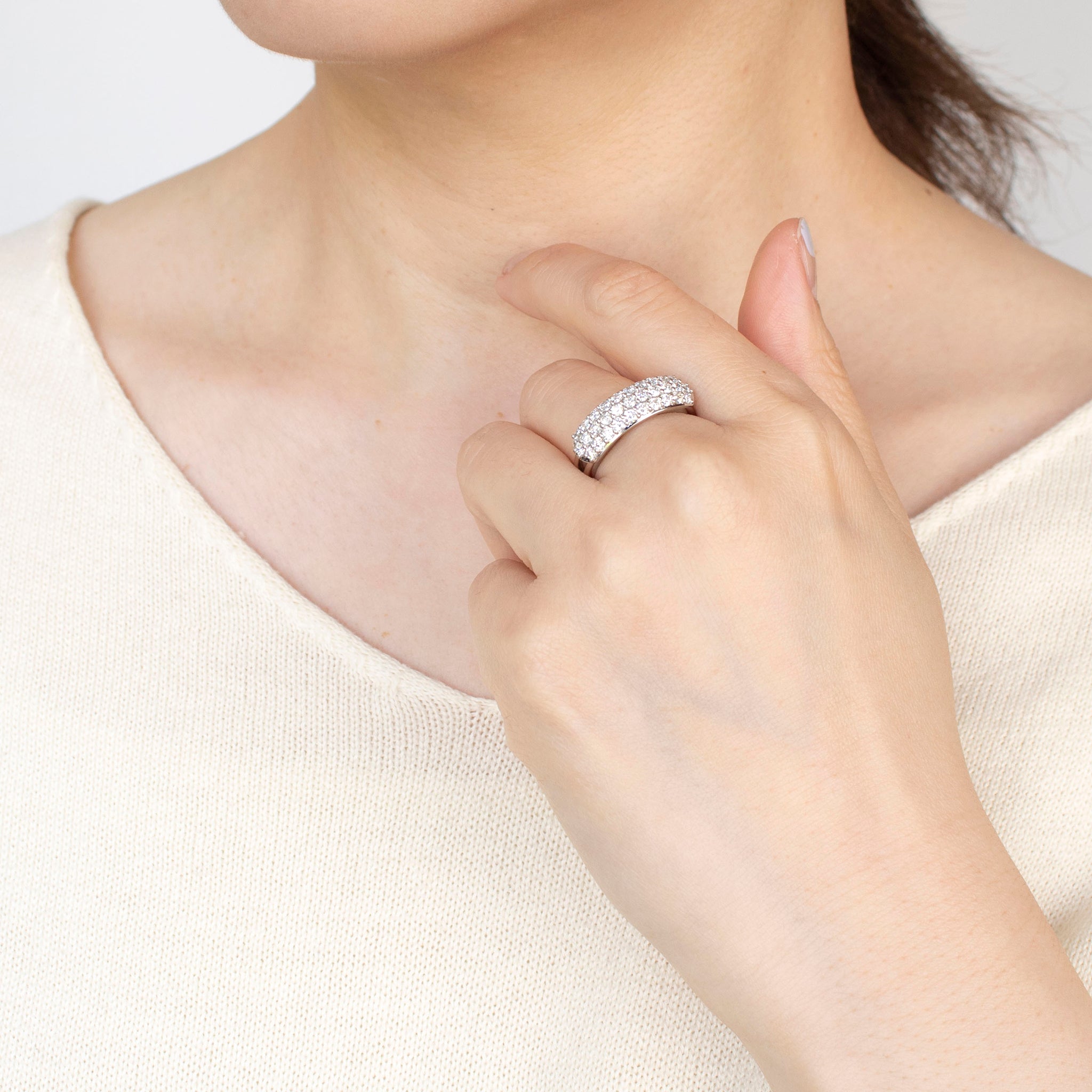 ダイヤモンド プラチナリング(Mサイズ/フリーサイズ/パヴェ/4月誕生石/鑑別書付)《25H01408-M》