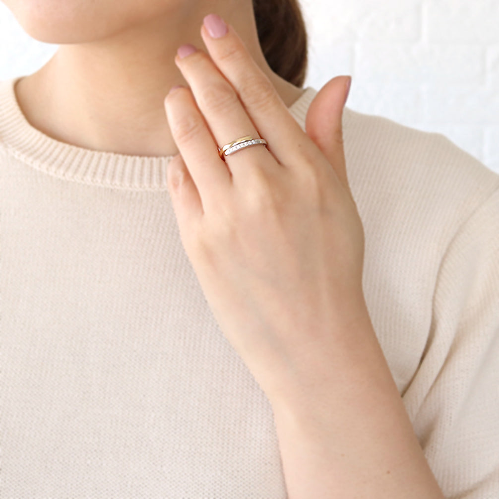 ダイヤモンド プラチナ/K18リング(Lサイズ/フリーサイズ/コンビカラー/4月誕生石)《25H01409-L》