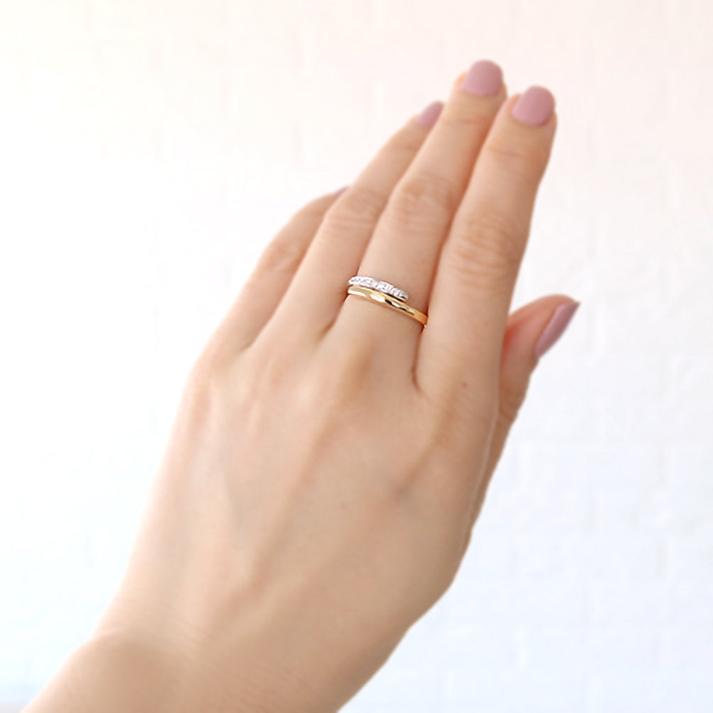 ダイヤモンド プラチナ/K18リング(Mサイズ/フリーサイズ/コンビカラー/4月誕生石)《25H01409-M》