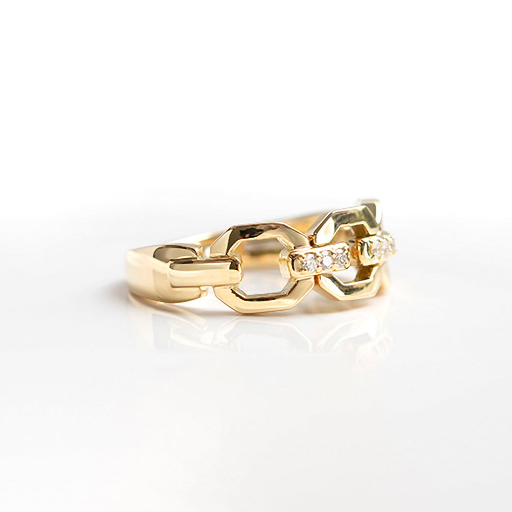 ダイヤモンド K18リング(Sサイズ/フリーサイズ/4月誕生石/鑑別書付)《25H01410-S》