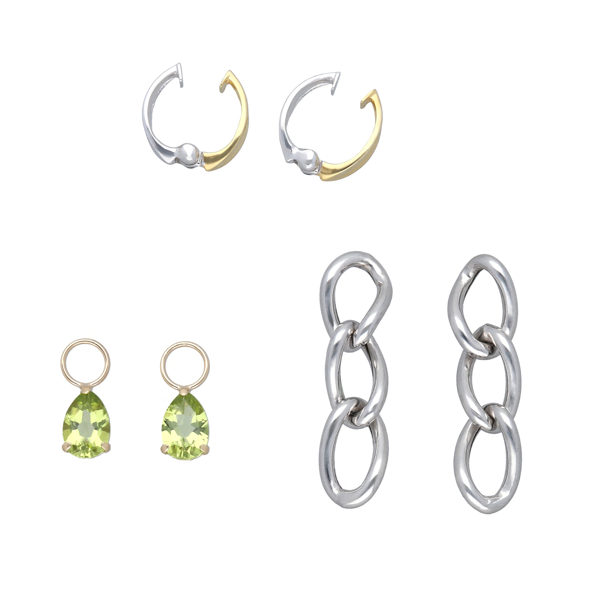 ペリドット K10イヤリング(ピアリング/リバーシブル/コンビカラー/チャーム2点セット/8月誕生石)《25H01501》