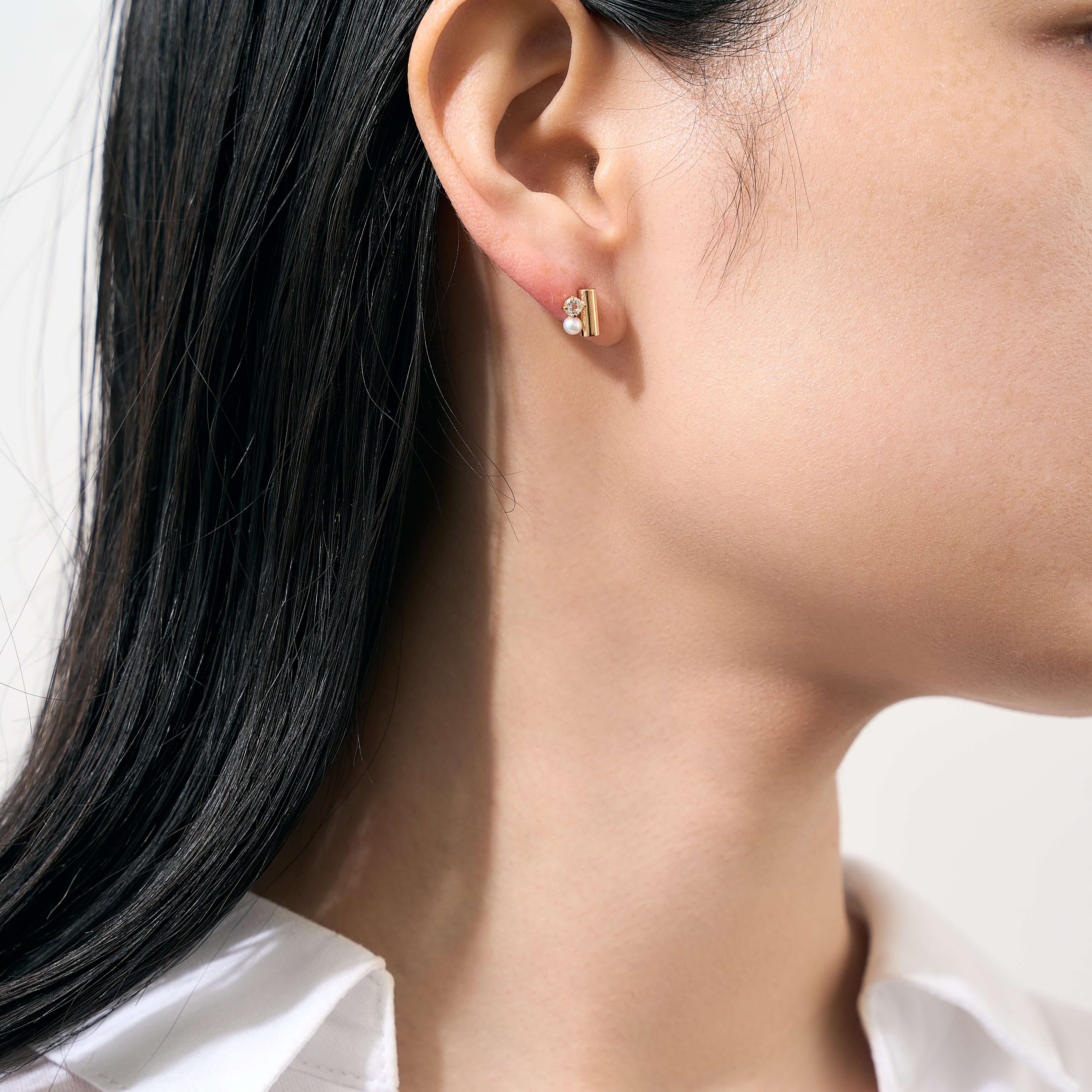 【限定10点】ホワイトトパーズ/パール K18ピアス(淡水真珠/3mm)《25H01508》