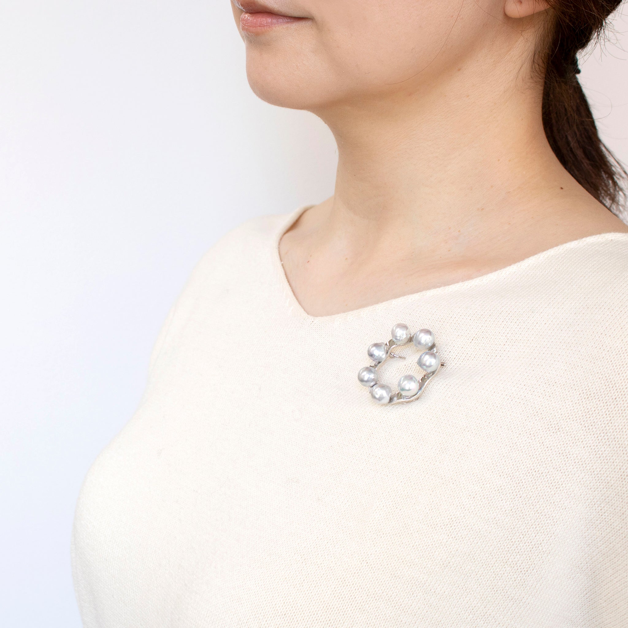 パール シルバーブローチ兼ペンダントトップ(アコヤ真珠/8mm/バロック珠/ナチュラルブルー/6月誕生石)《25H01601》