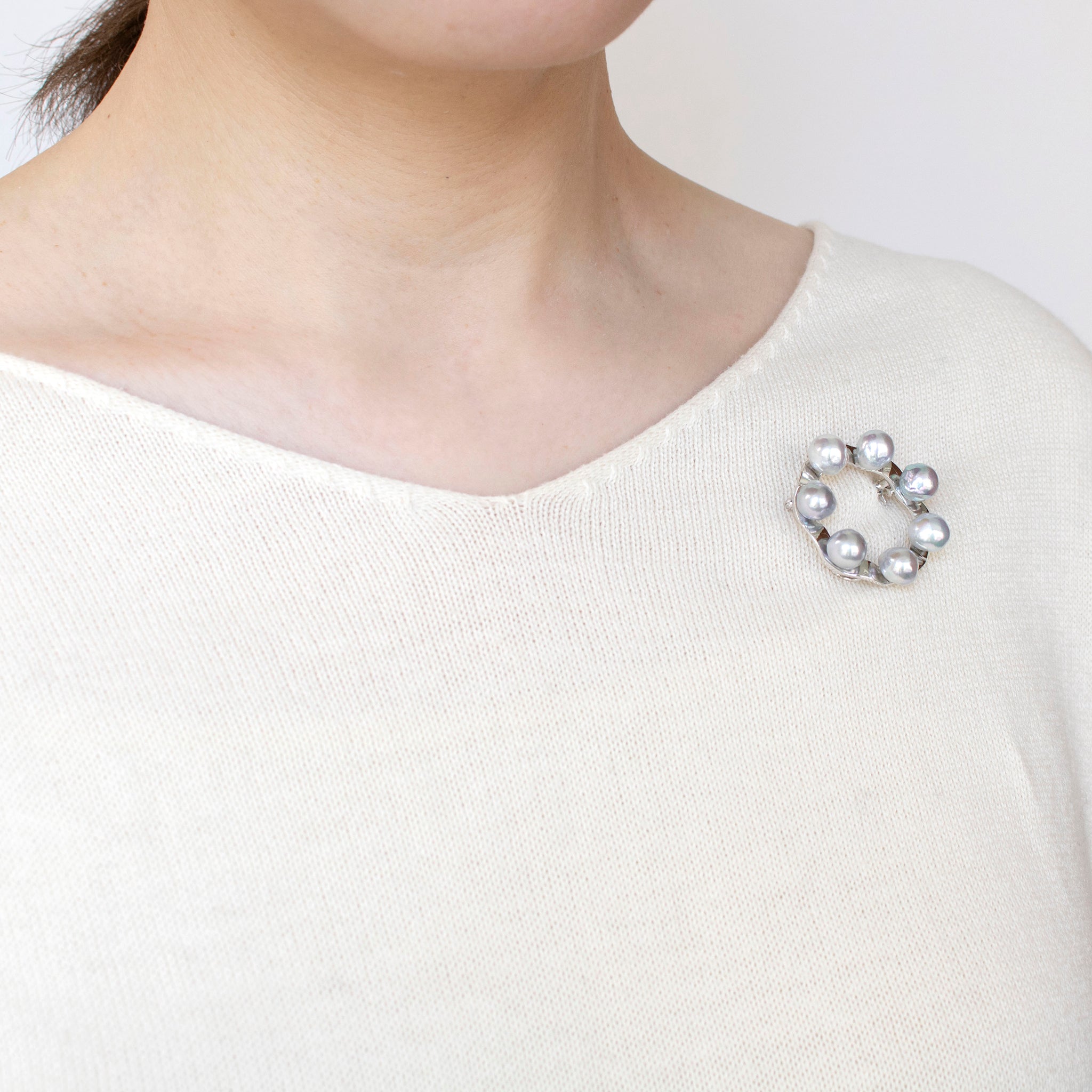 パール シルバーブローチ兼ペンダントトップ(アコヤ真珠/8mm/バロック珠/ナチュラルブルー/6月誕生石)《25H01601》