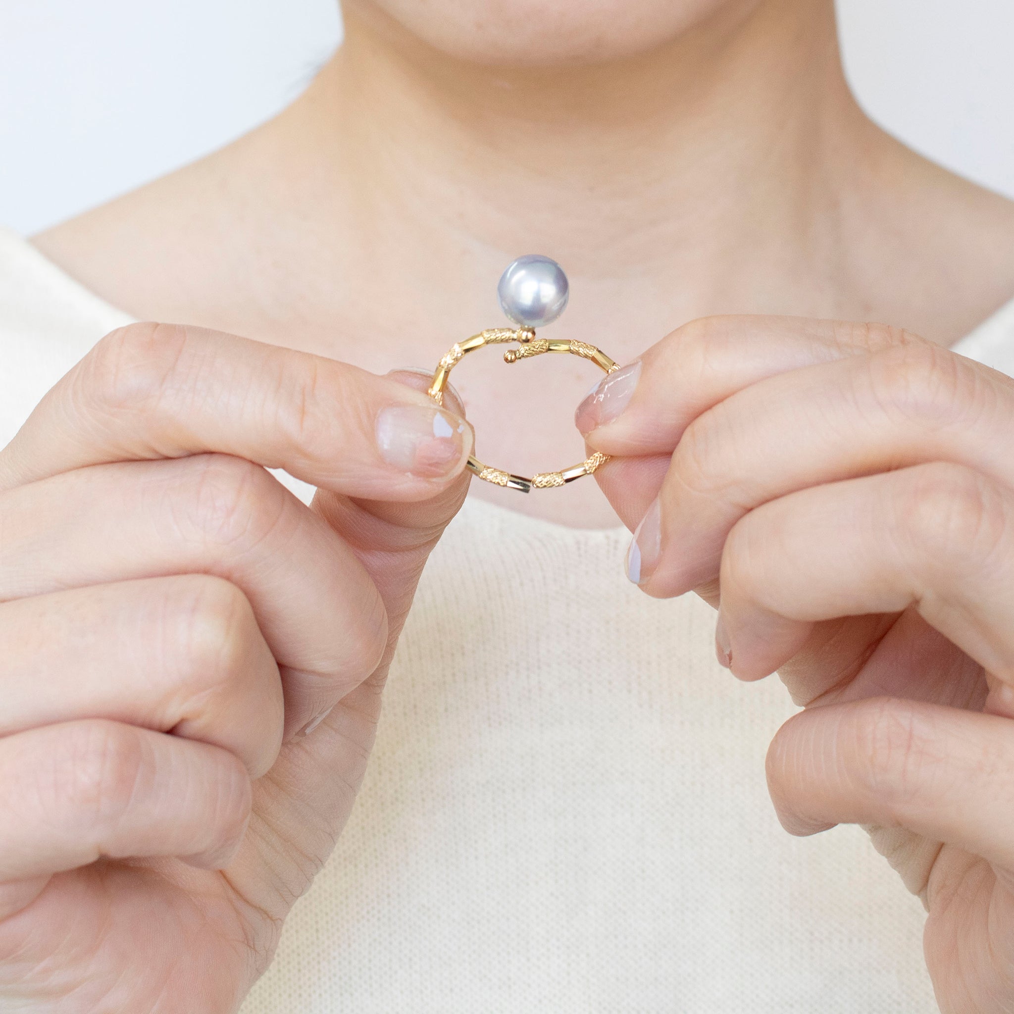 パール K18リング(アコヤ真珠/9mm/ナチュラルブルー/形状記憶/フリーサイズ/6月誕生石)《25H01605》