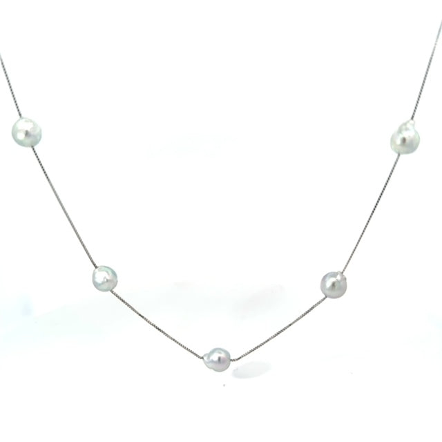 パール プラチナネックレス(アコヤ真珠/8mm/バロック珠/ナチュラルブルー/ロング/80cm/ステーション/3月誕生石)《25H01610》