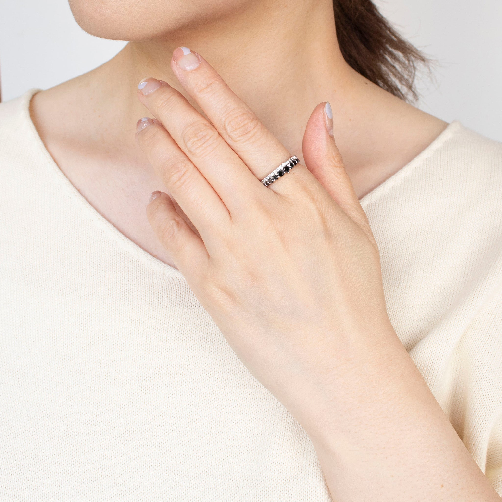 ブラックダイヤモンド/ダイヤモンド プラチナリング(4月誕生石)《25H01709》