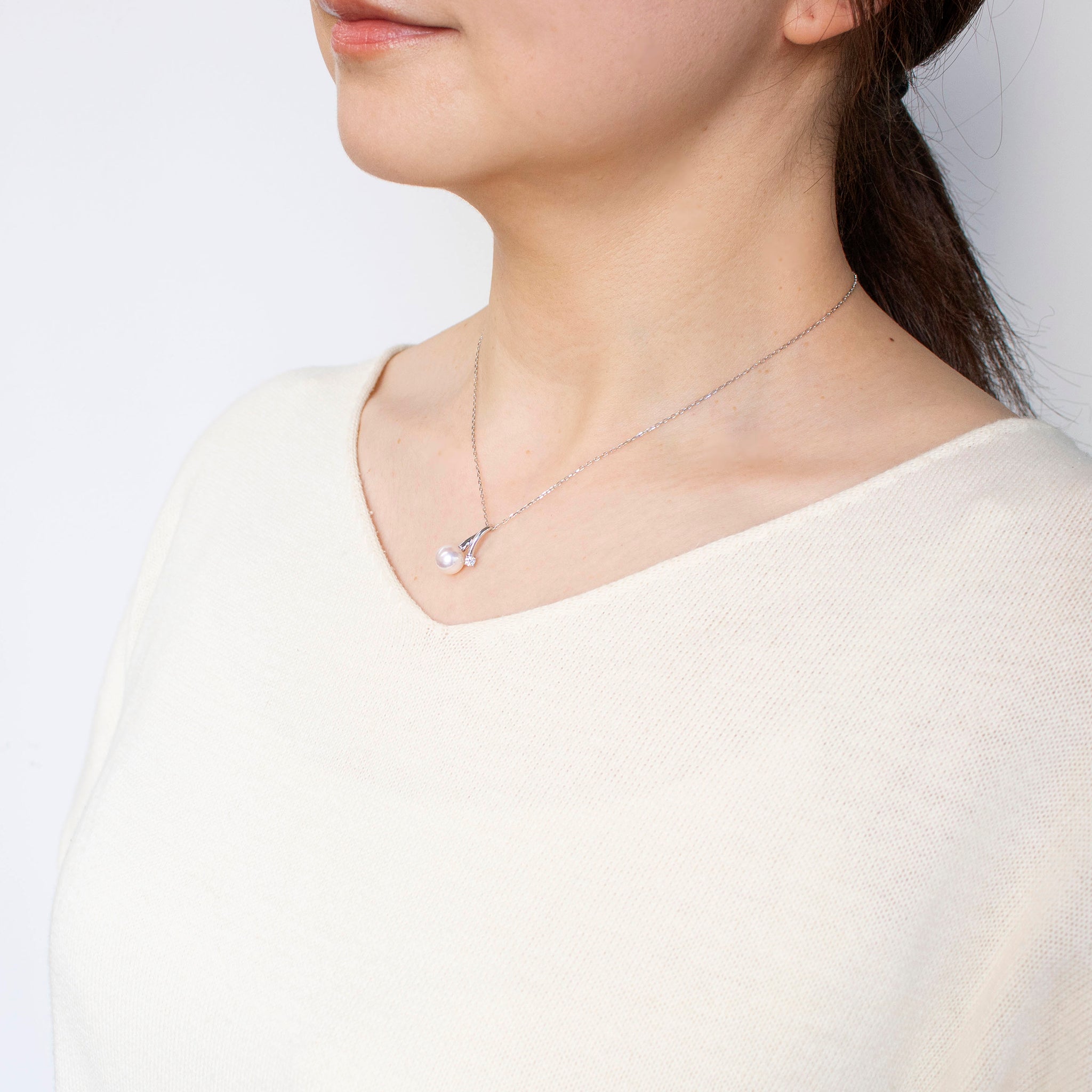 パール/ダイヤモンド プラチナネックレス(アコヤ真珠/8mm/6月誕生石)《25H02202》