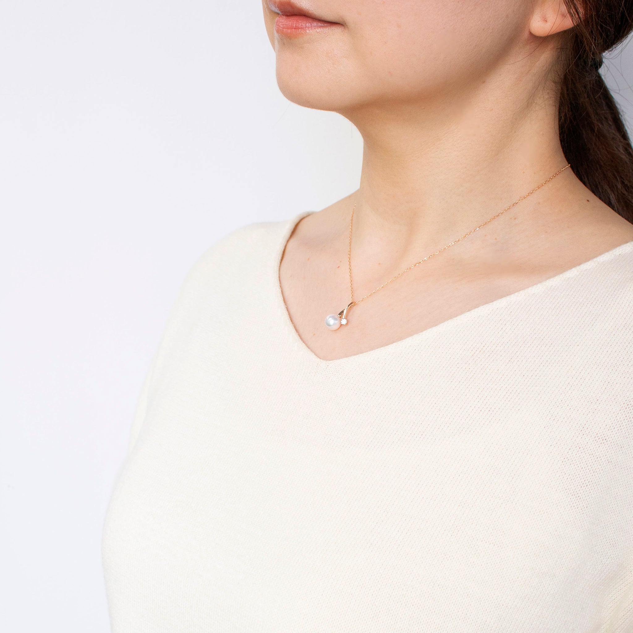 パール/ダイヤモンド K18ネックレス(アコヤ真珠/7.5mm/6月誕生石)《25H02203》