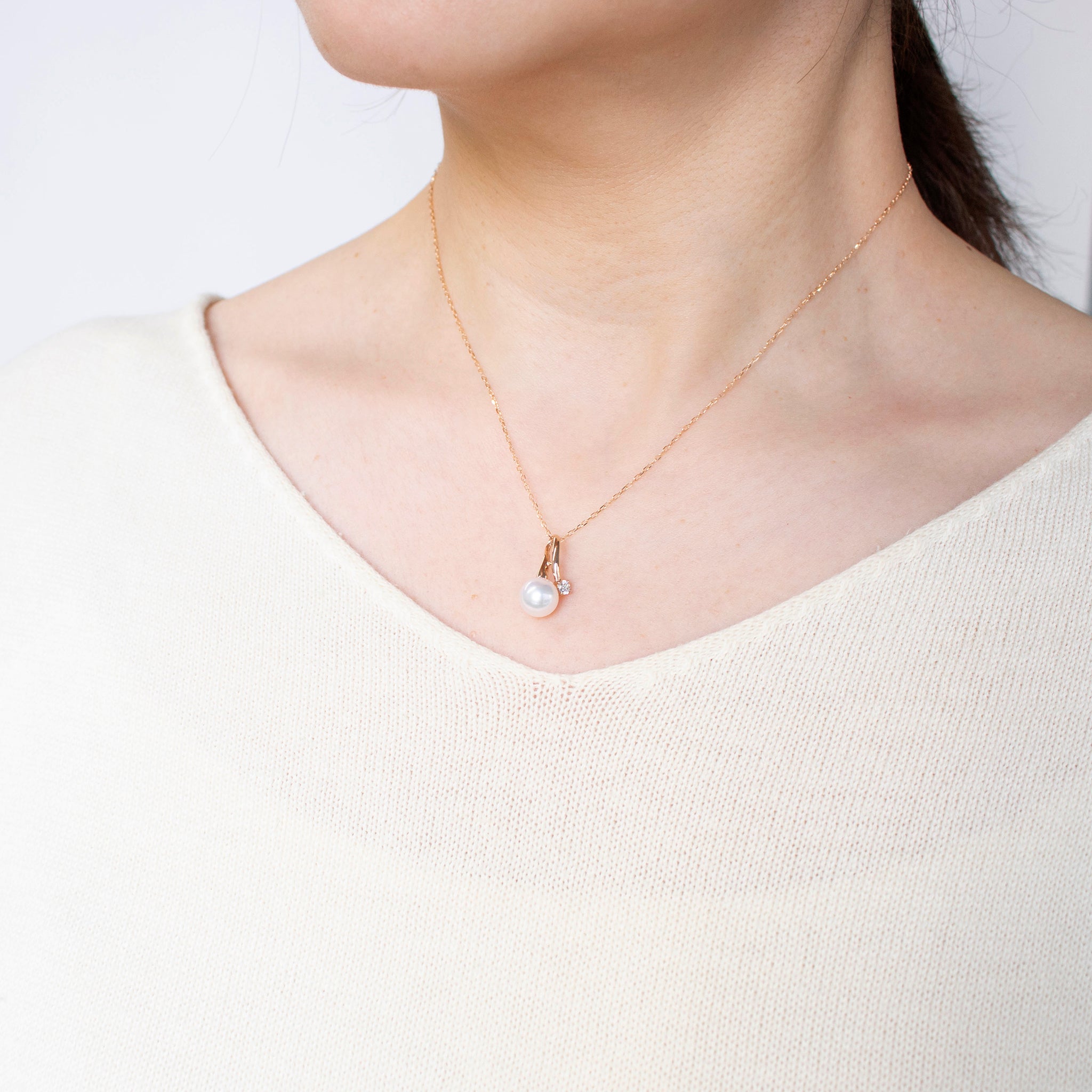 パール/ダイヤモンド K18ネックレス(アコヤ真珠/7.5mm/6月誕生石)《25H02203》