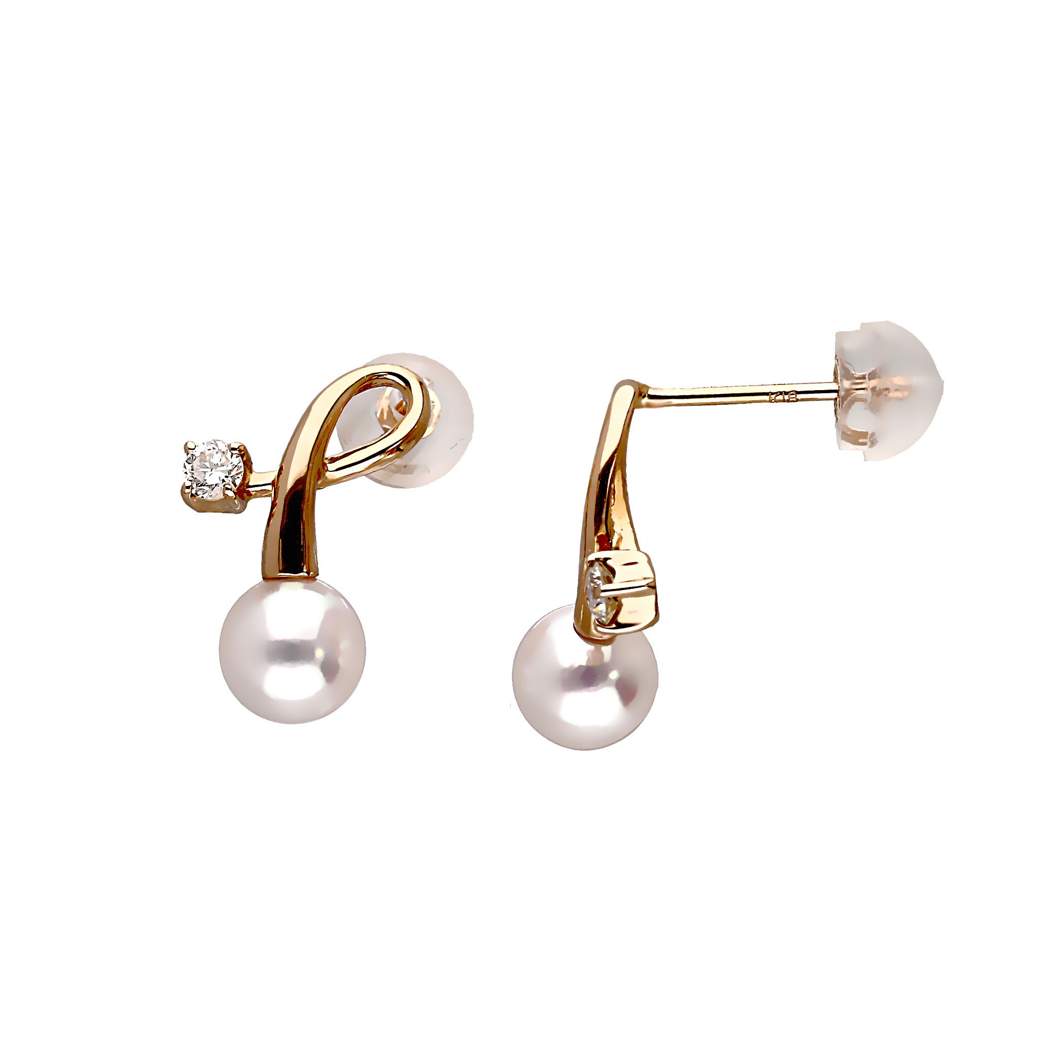 パール/ダイヤモンド K18ピアス(アコヤ真珠/5.5mm/6月誕生石)《25H02204》