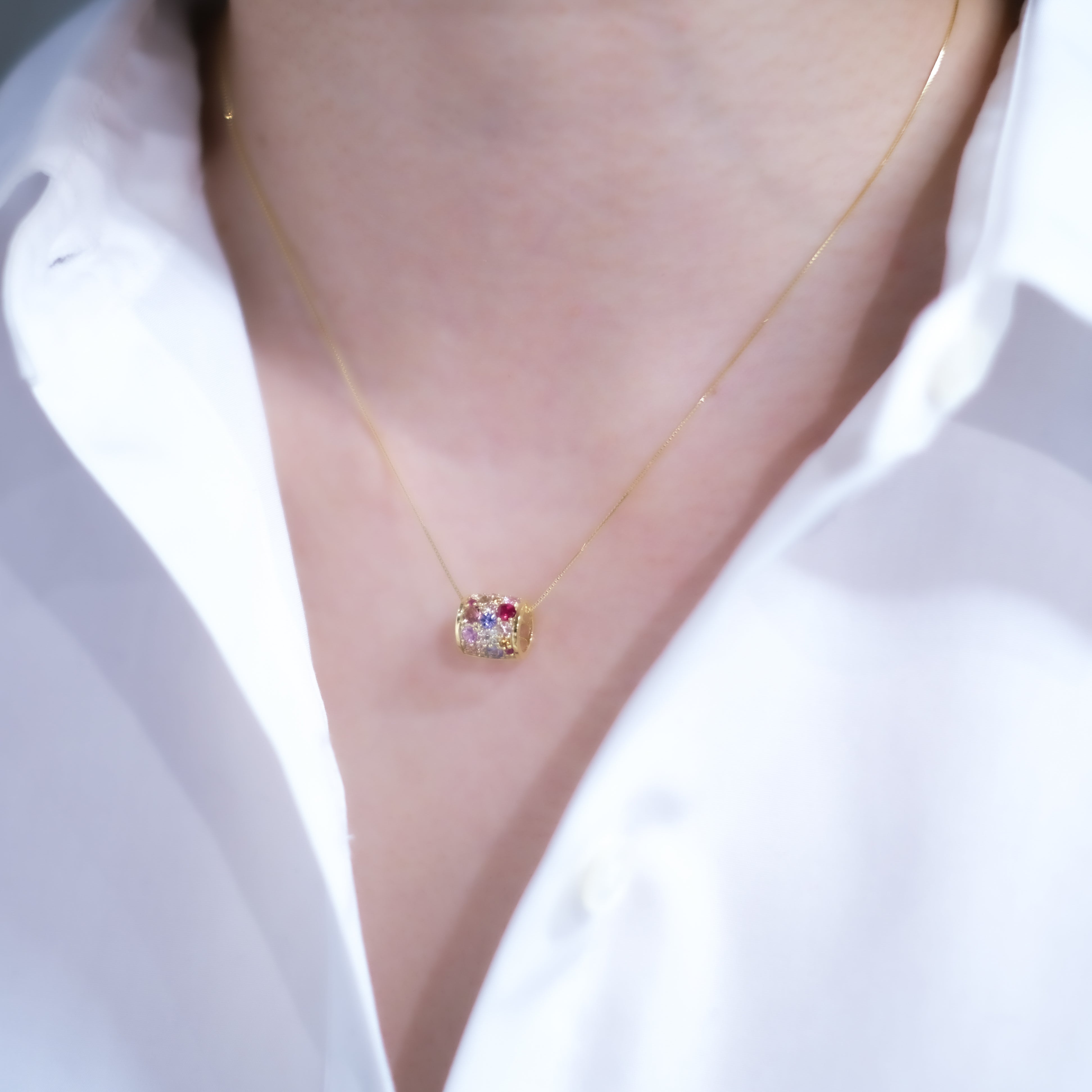 マルチカラー K18ネックレス(パヴェ/鑑別書付)《25H02308》