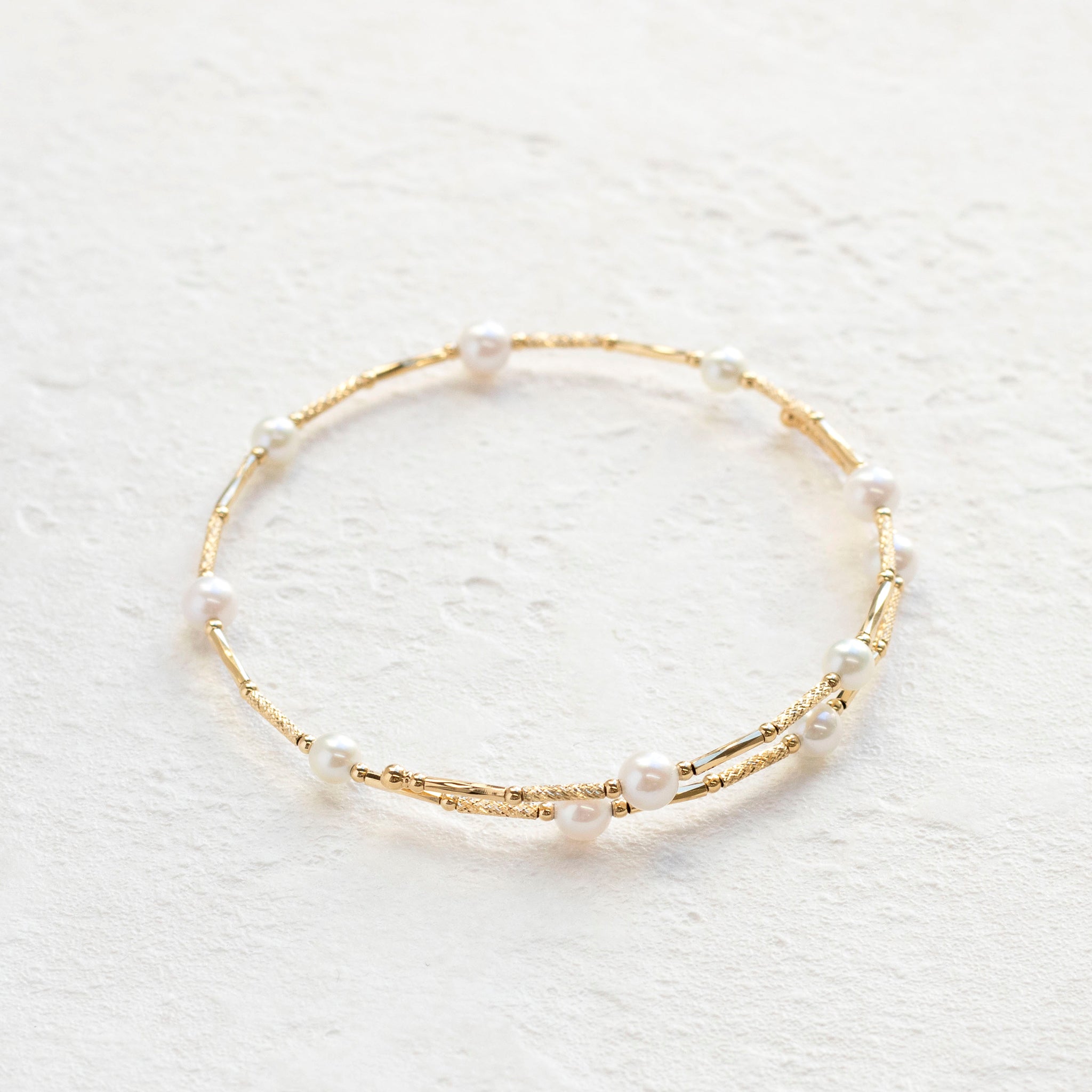 パール K18ブレスレット(アコヤ真珠/3.5mm・4mm/形状記憶/フリーサイズ/6月誕生石)《25H02310》