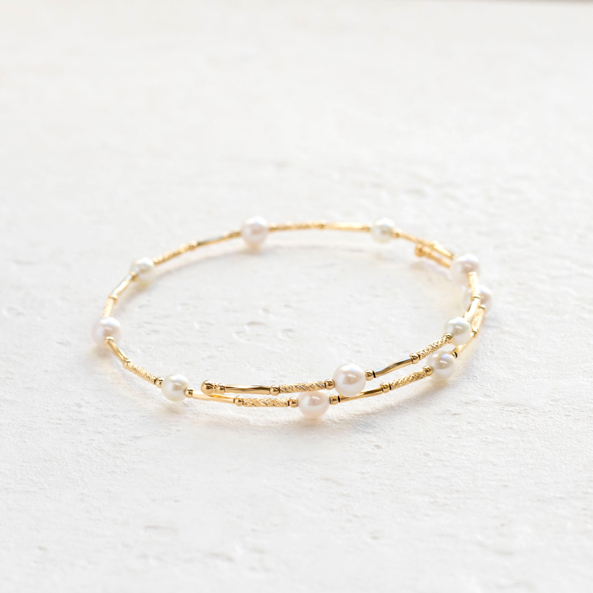 パール K18ブレスレット(アコヤ真珠/3.5mm・4mm/形状記憶/フリーサイズ/6月誕生石)《25H02310》