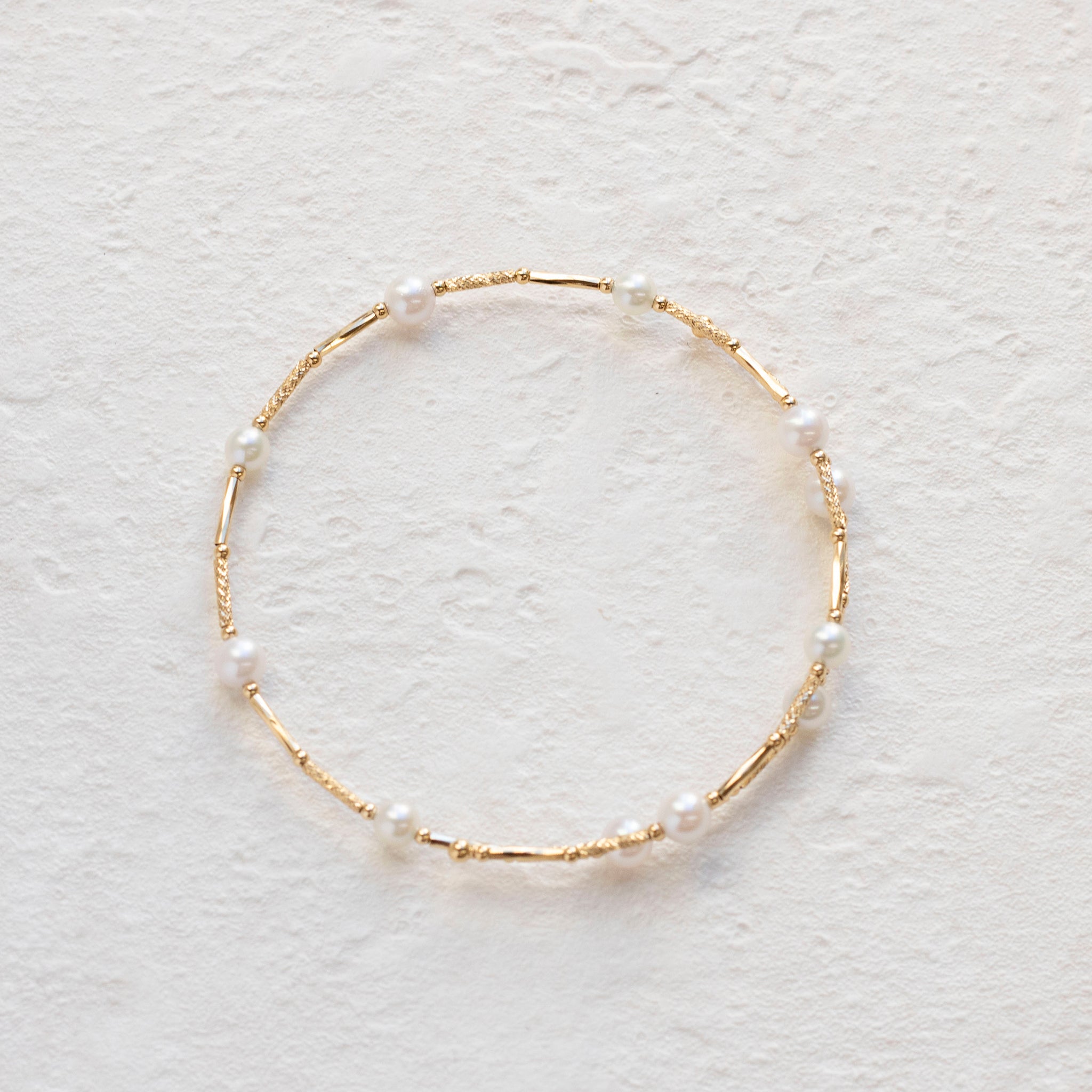 パール K18ブレスレット(アコヤ真珠/3.5mm・4mm/形状記憶/フリーサイズ/6月誕生石)《25H02310》