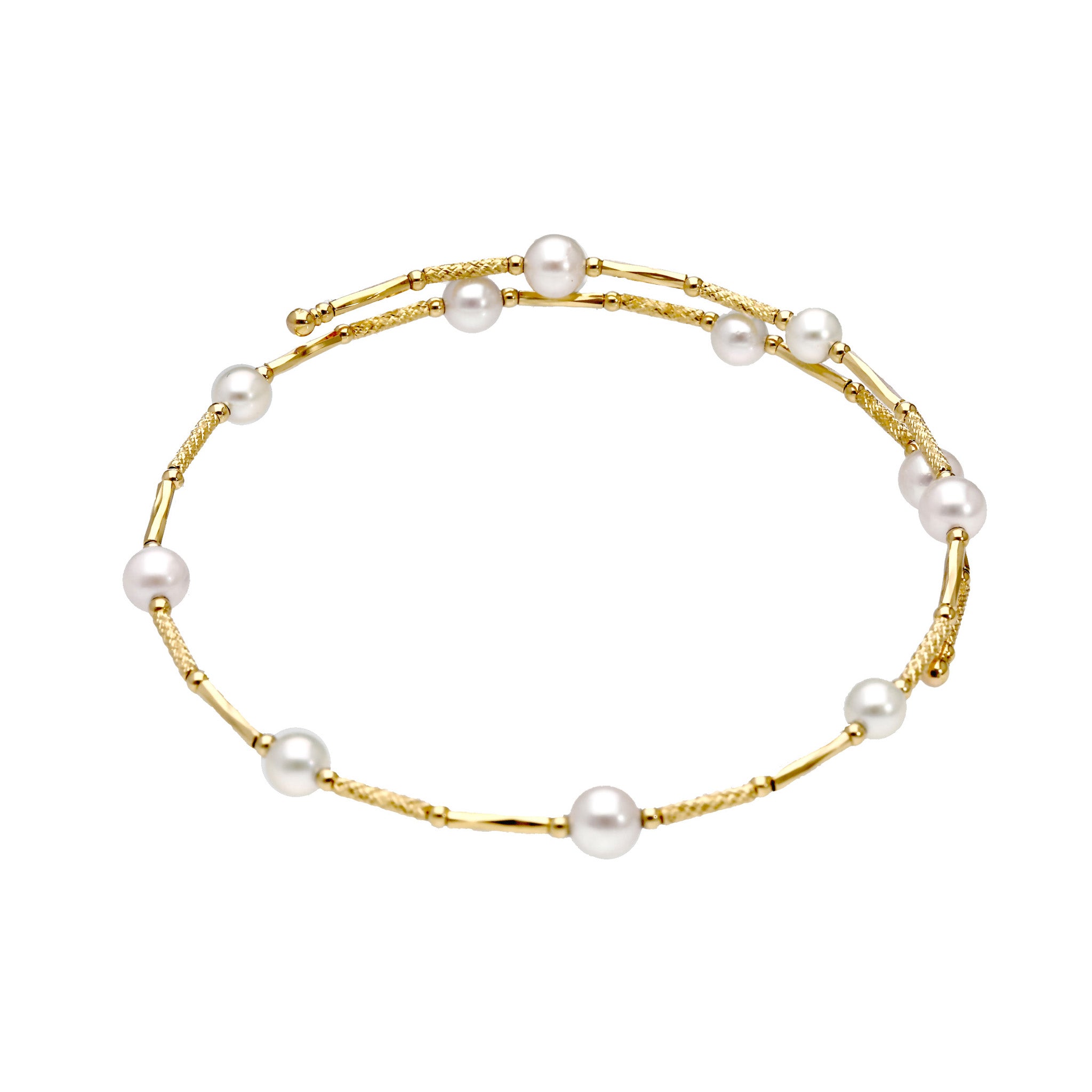 パール K18ブレスレット(アコヤ真珠/3.5mm・4mm/形状記憶/フリーサイズ/6月誕生石)《25H02310》