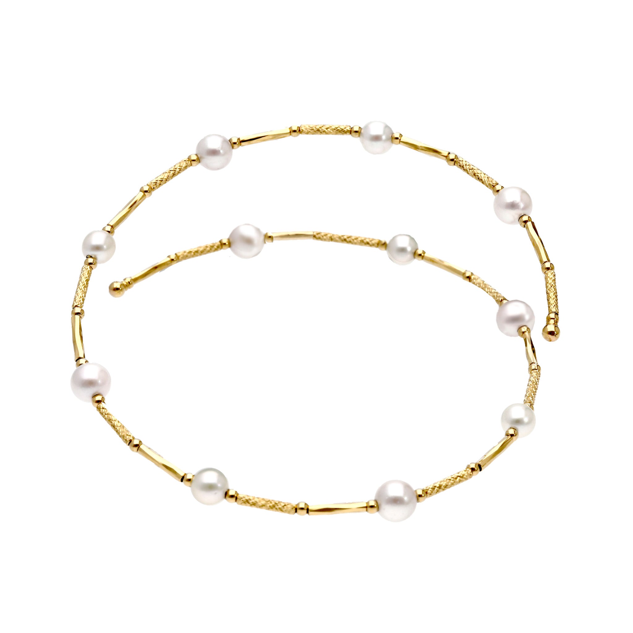 パール K18ブレスレット(アコヤ真珠/3.5mm・4mm/形状記憶/フリーサイズ/6月誕生石)《25H02310》