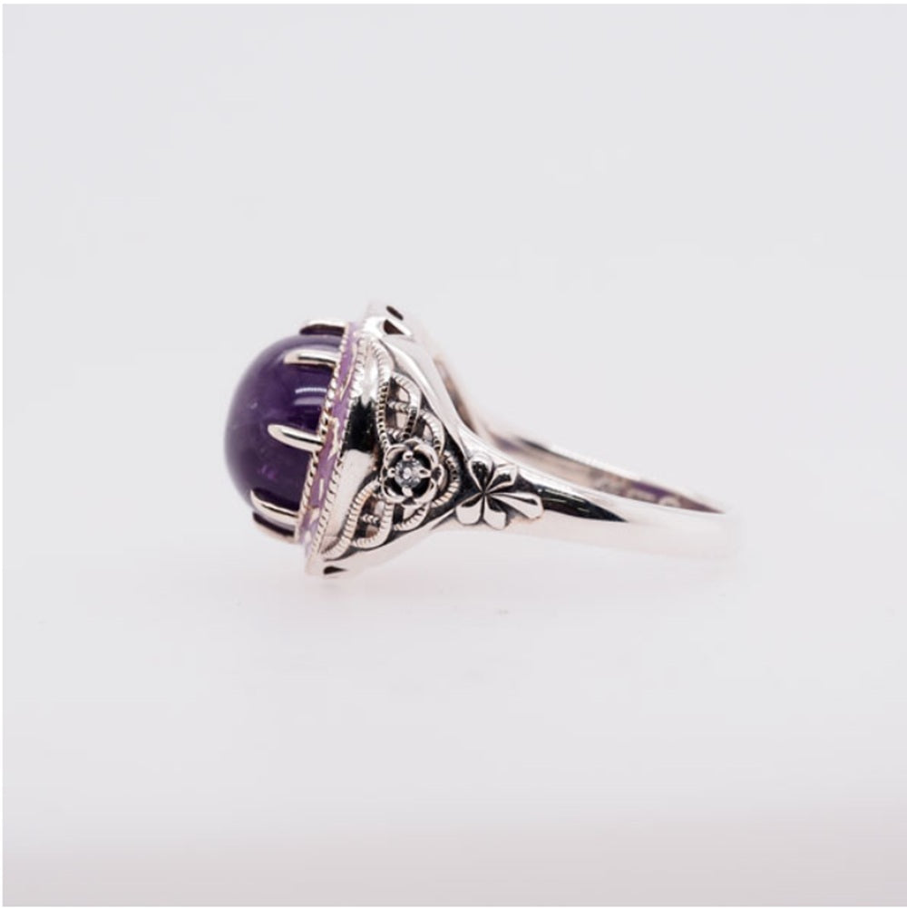 アメシスト/ホワイトトパーズ シルバーリング(4.6カラット/カボション/2月誕生石)《25H02406》