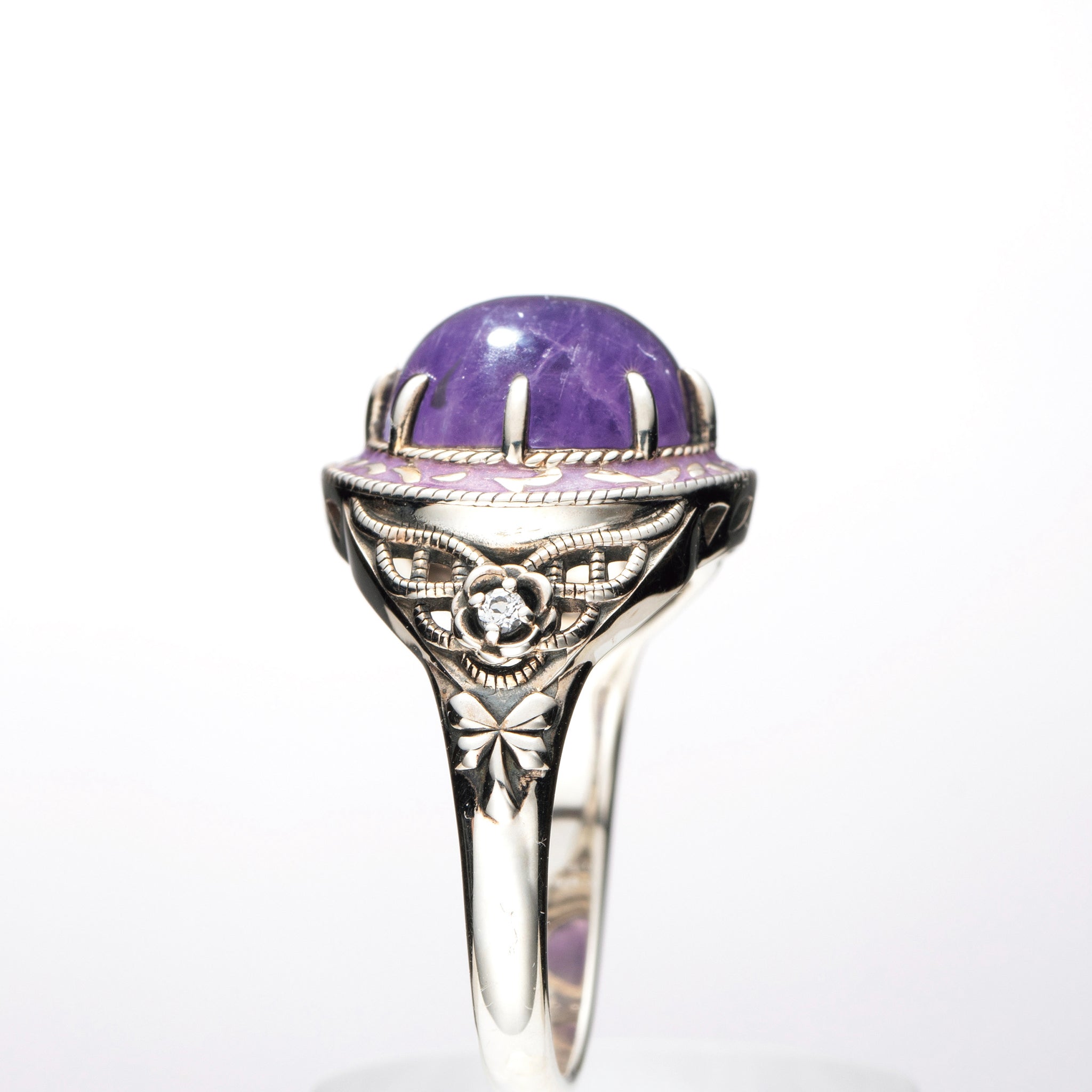 アメシスト/ホワイトトパーズ シルバーリング(4.6カラット/カボション/2月誕生石)《25H02406》