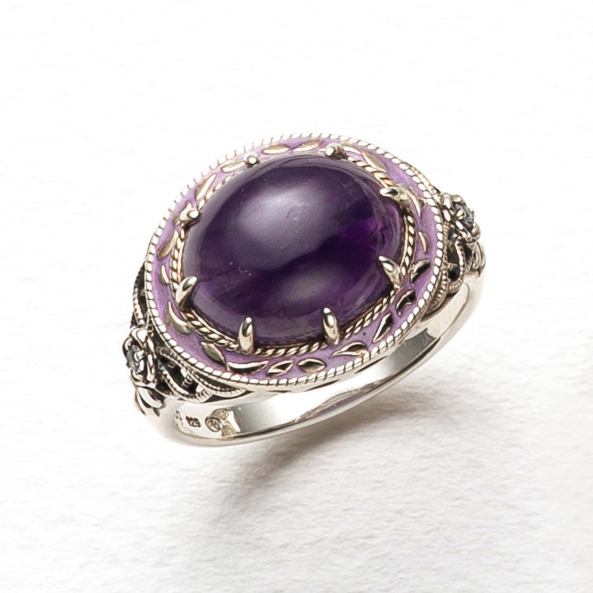 アメシスト/ホワイトトパーズ シルバーリング(4.6カラット/カボション/2月誕生石)《25H02406》