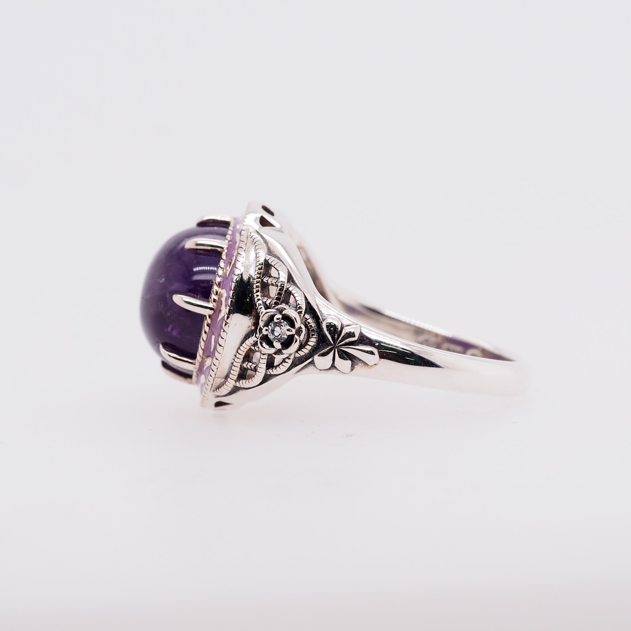 アメシスト/ホワイトトパーズ シルバーリング(4.6カラット/カボション/2月誕生石)《25H02406》