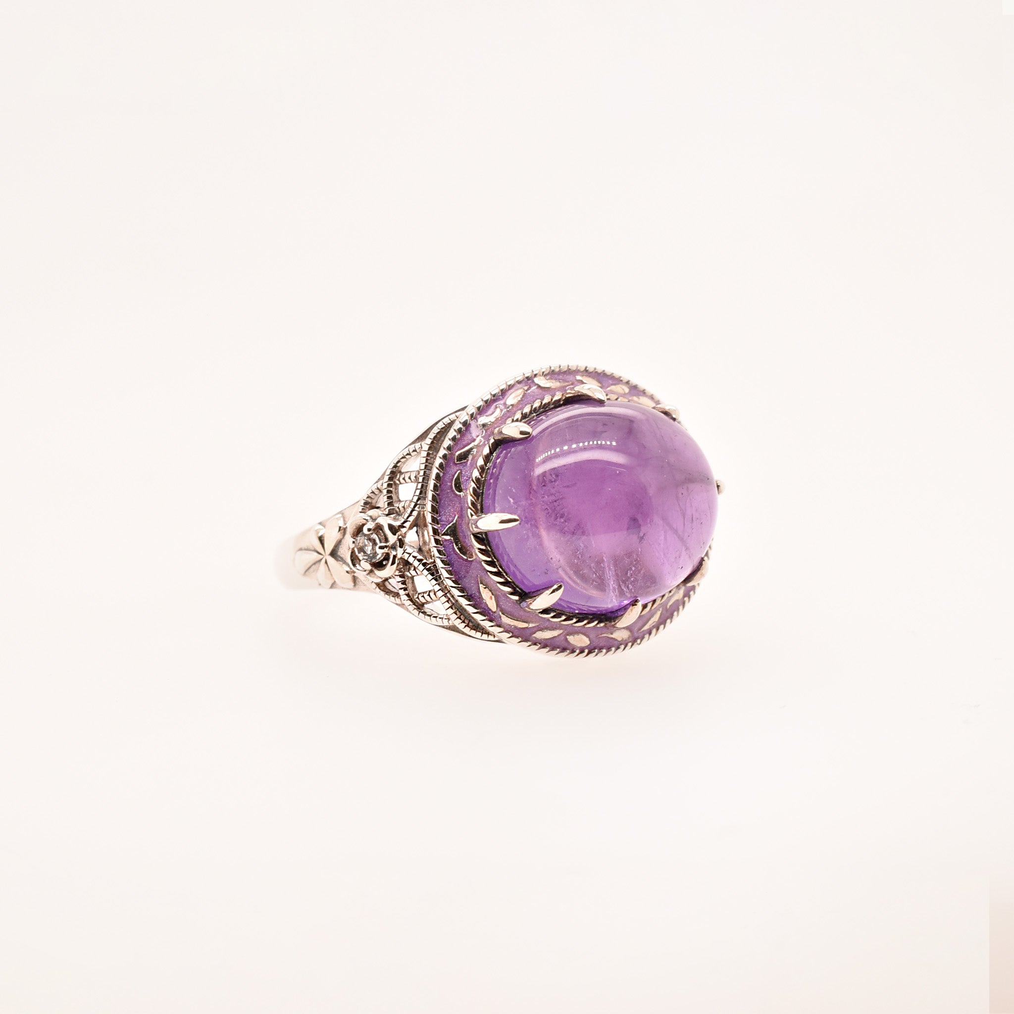 アメシスト/ホワイトトパーズ シルバーリング(4.6カラット/カボション/2月誕生石)《25H02406》