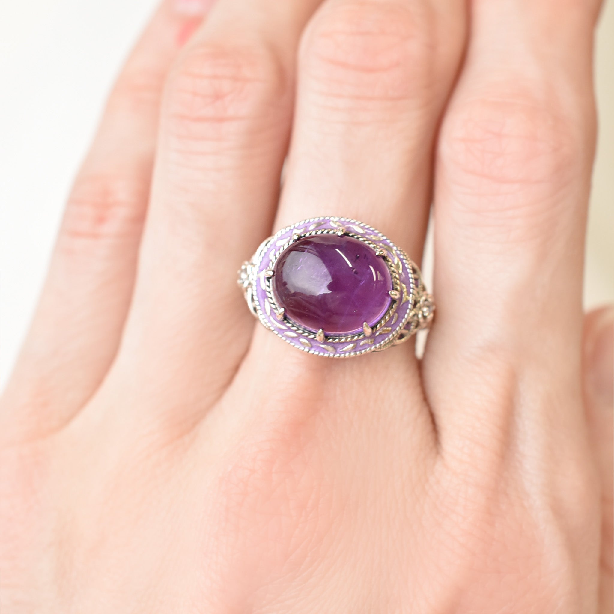 アメシスト/ホワイトトパーズ シルバーリング(4.6カラット/カボション/2月誕生石)《25H02406》