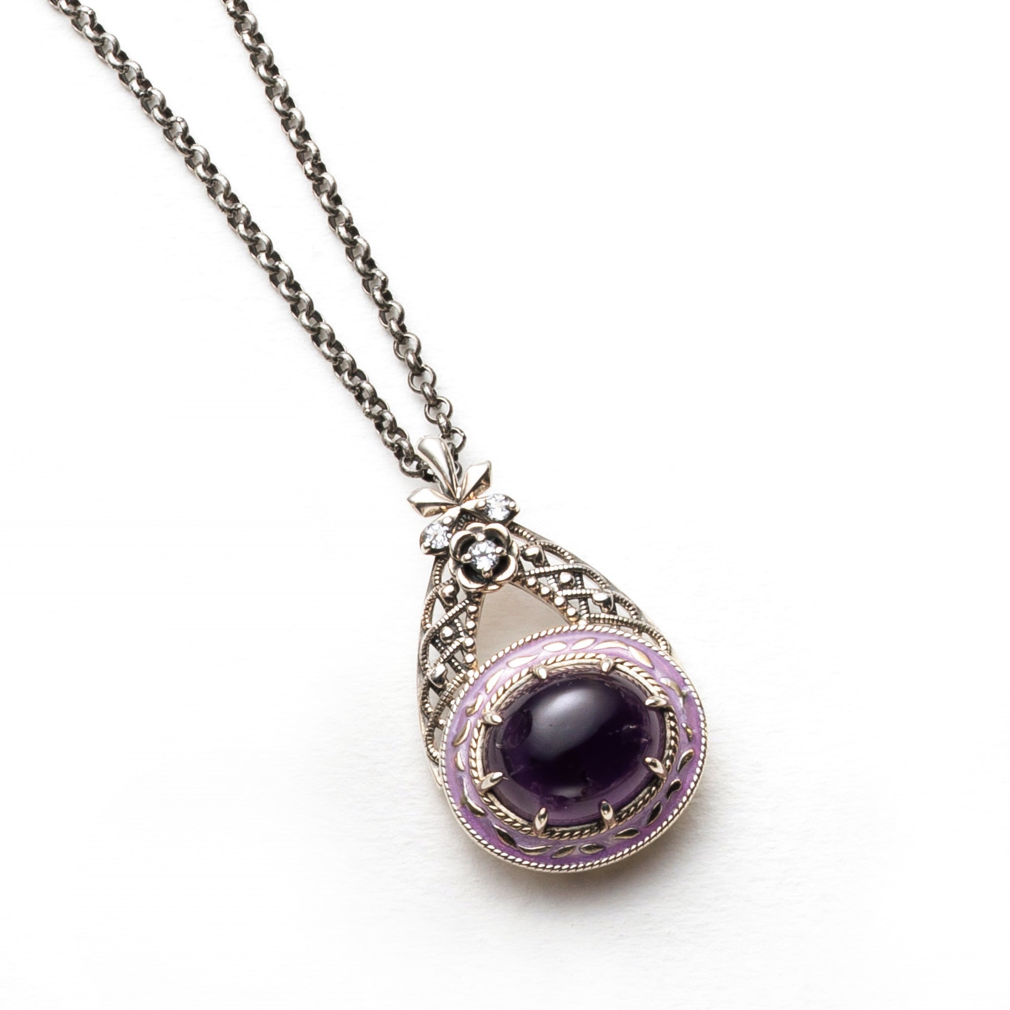 アメシスト/ホワイトトパーズ シルバーネックレス(4.6カラット/カボション/2月誕生石)《25H02407》