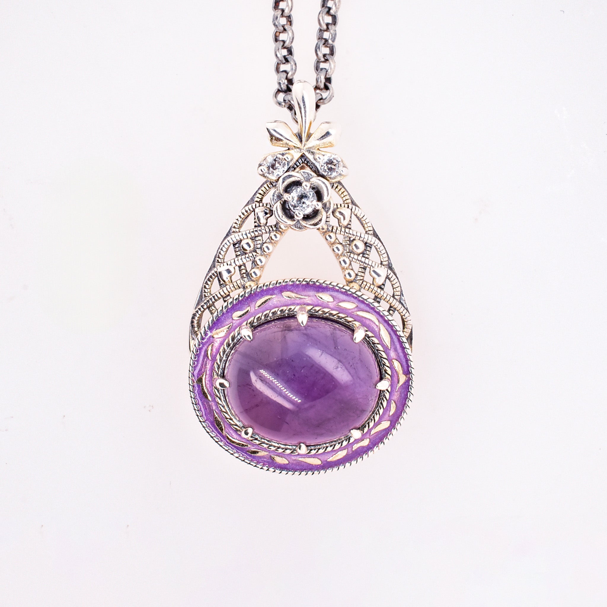 アメシスト/ホワイトトパーズ シルバーネックレス(4.6カラット/カボション/2月誕生石)《25H02407》