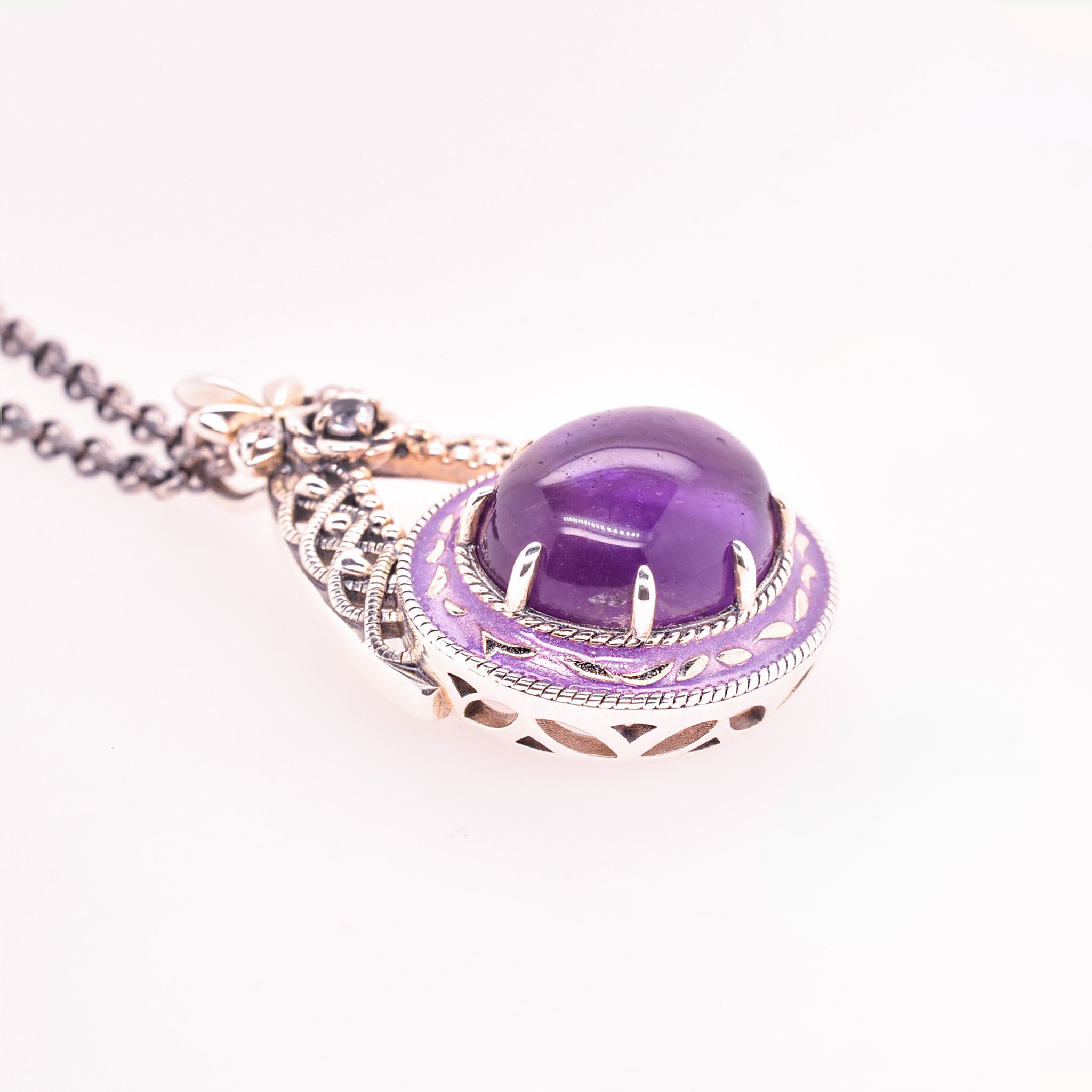 アメシスト/ホワイトトパーズ シルバーネックレス(4.6カラット/カボション/2月誕生石)《25H02407》