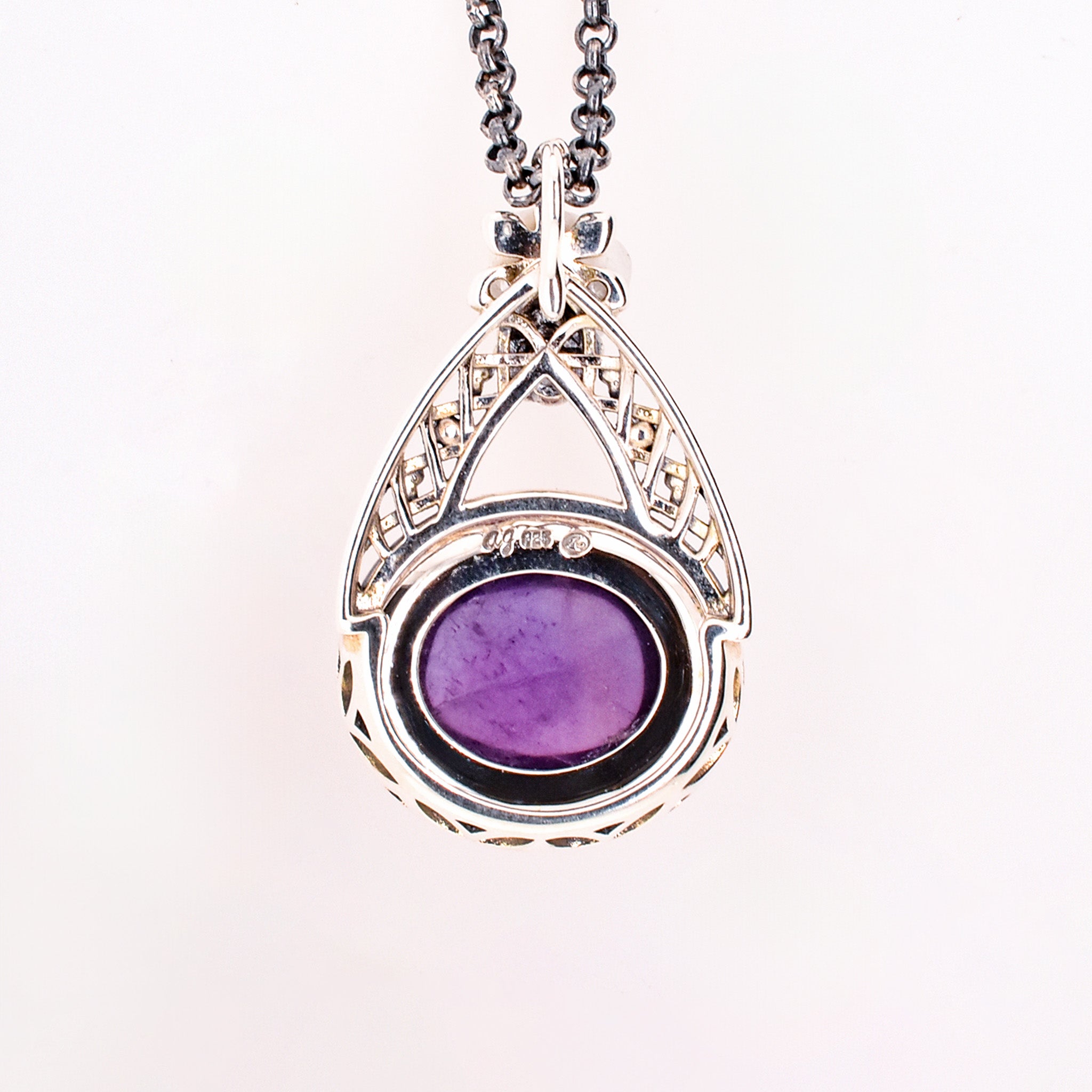 アメシスト/ホワイトトパーズ シルバーネックレス(4.6カラット/カボション/2月誕生石)《25H02407》