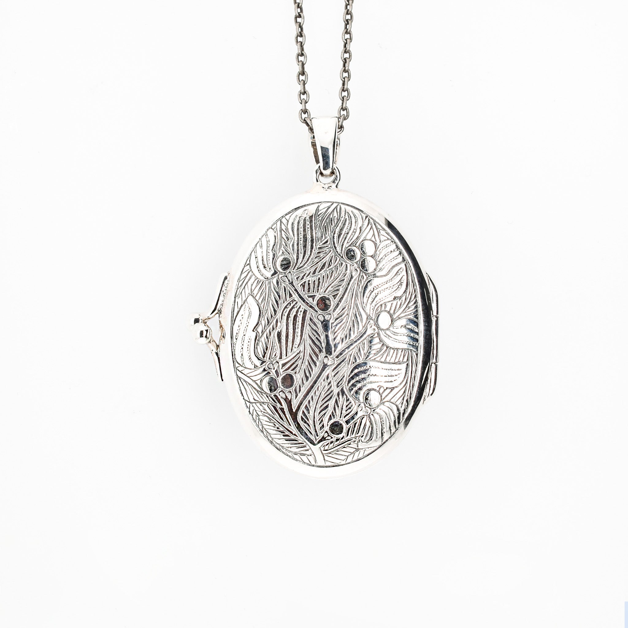 エナメル/パール シルバーネックレス(淡水真珠/ロケットタイプ/フラワーモチーフ/ロング/70cm)《25H02409》