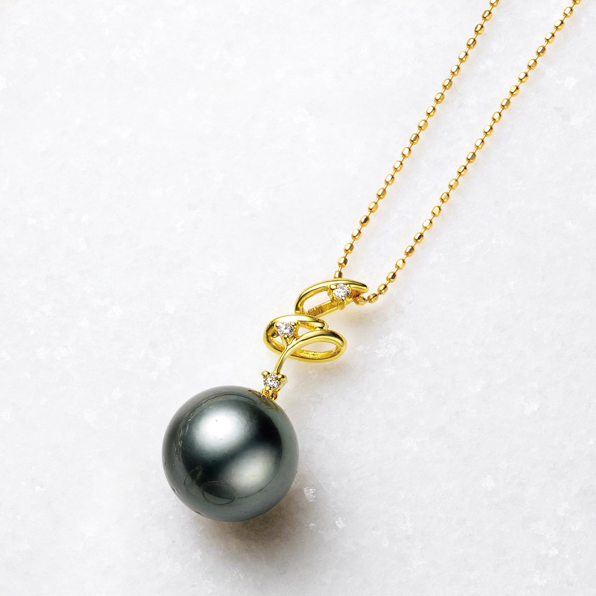 パール/ダイヤモンド K18ネックレス(黒蝶真珠/11mm/6月誕生石)《25H02509》