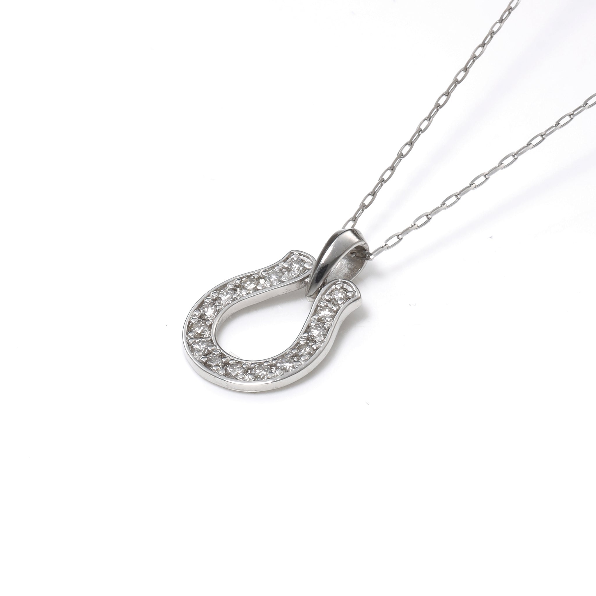 ダイヤモンド プラチナネックレス(馬蹄モチーフ/4月誕生石)《25H03109》