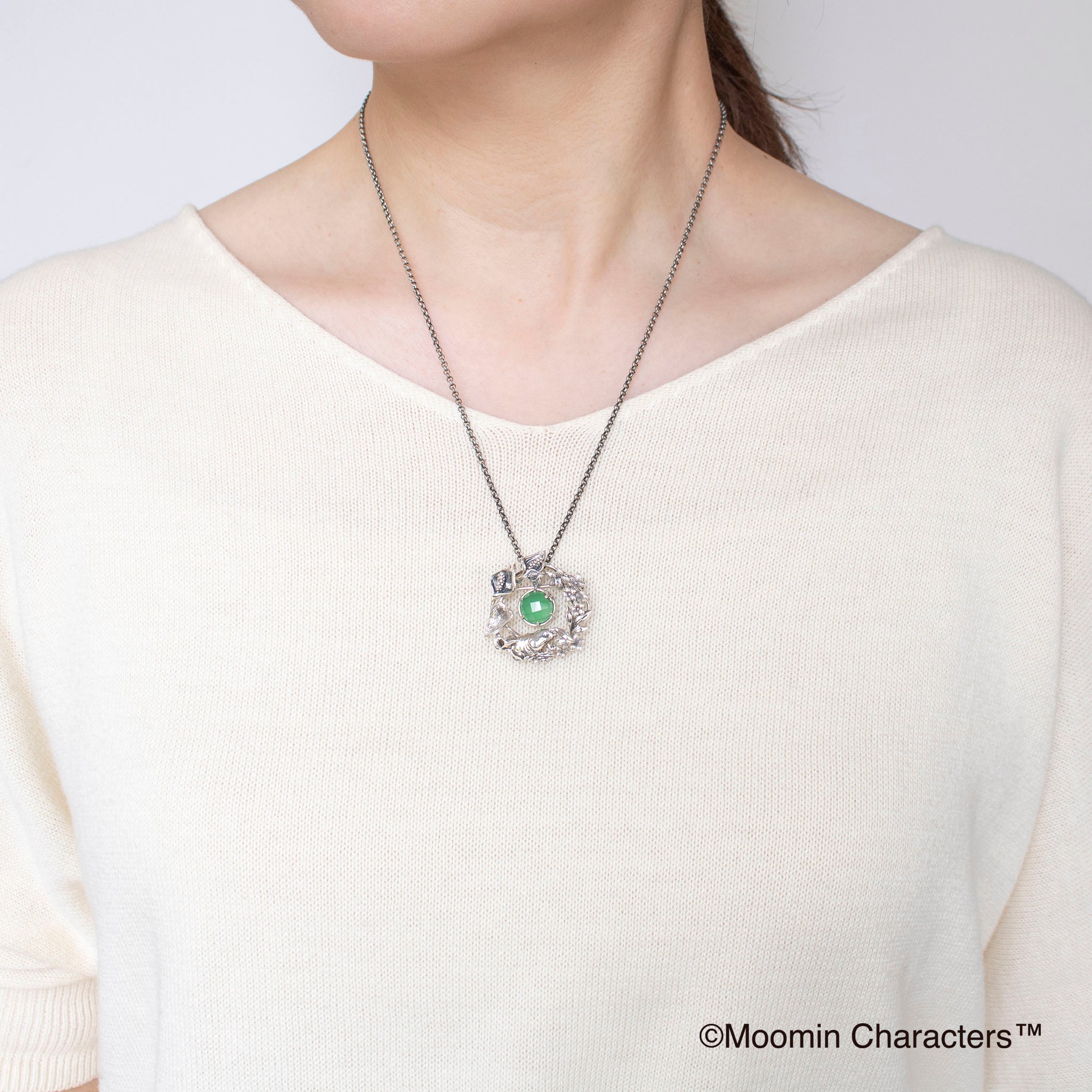 グリーンカルセドニー/ホワイトトパーズ シルバーネックレス(MOOMIN/ムーミン)《25H03601》