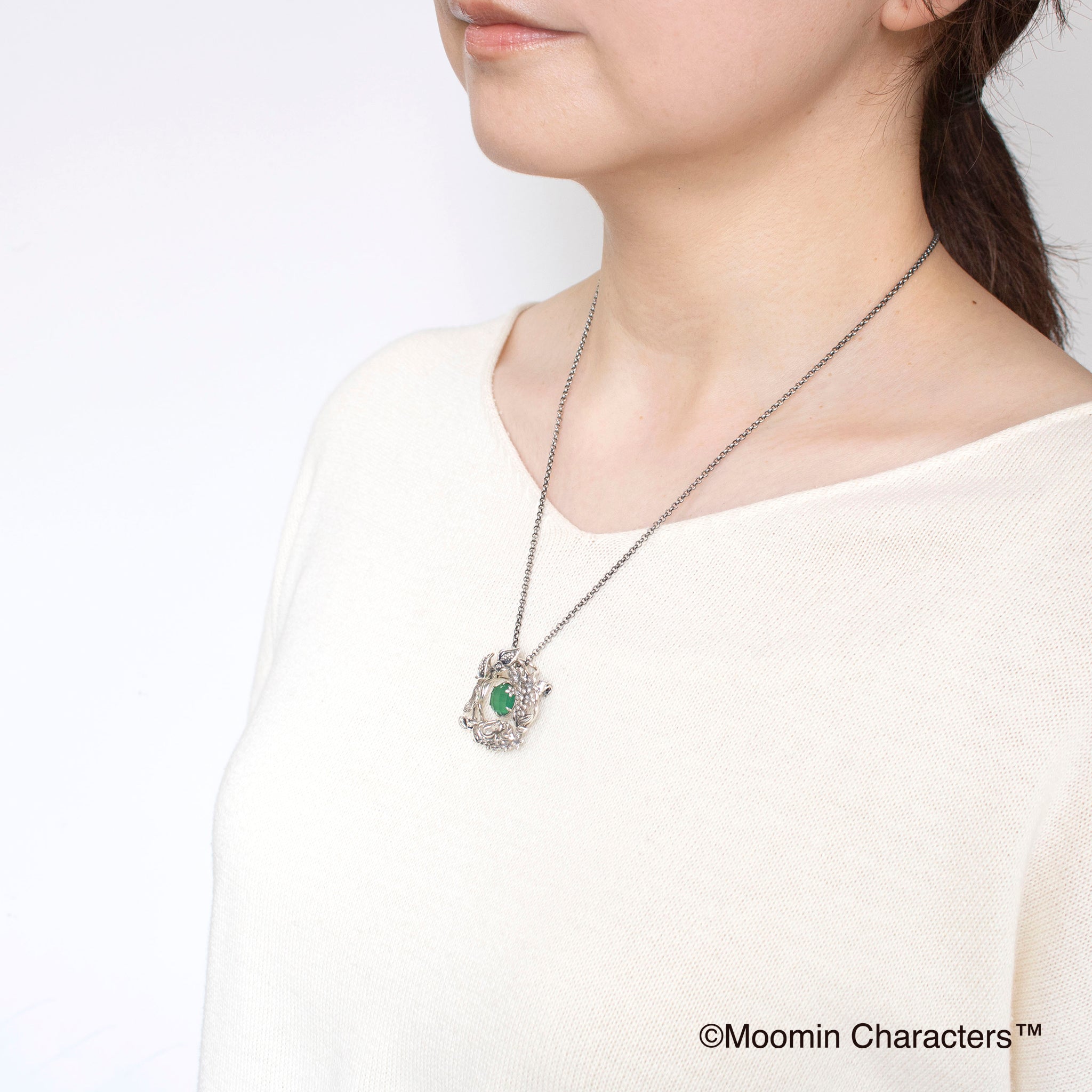 グリーンカルセドニー/ホワイトトパーズ シルバーネックレス(MOOMIN/ムーミン)《25H03601》